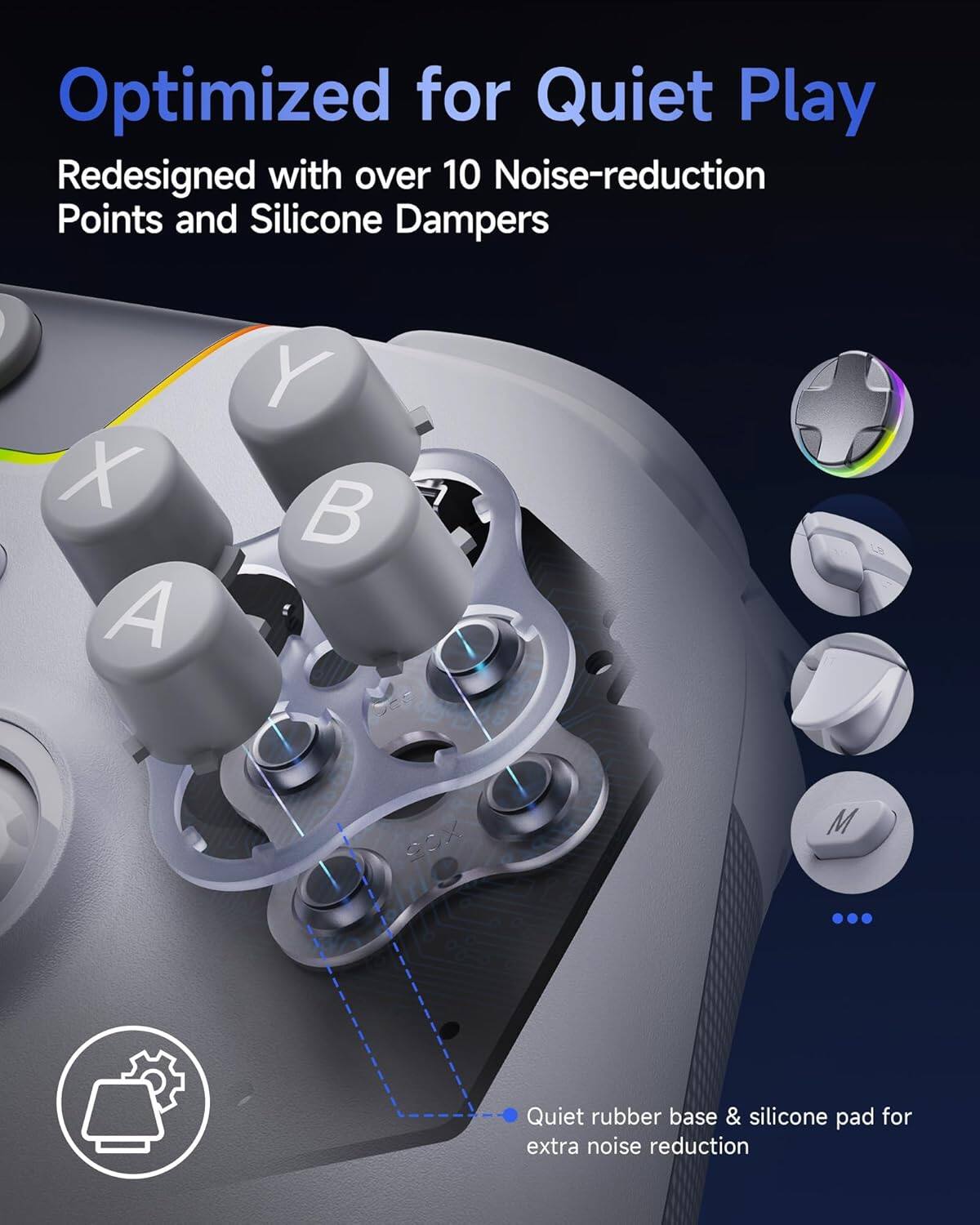 Optimized for Quiet Play  
Redesigned with over 10 Noise-reduction Points and Silicone Dampers  
Quiet rubber base & silicone pad for extra noise reduction