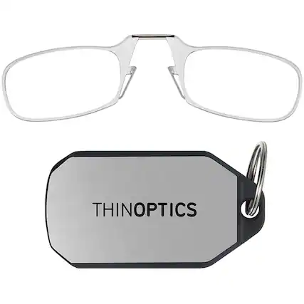 Front. ThinOptics - 1.5 Reading Glasses with Silver KeyChain - Clear.