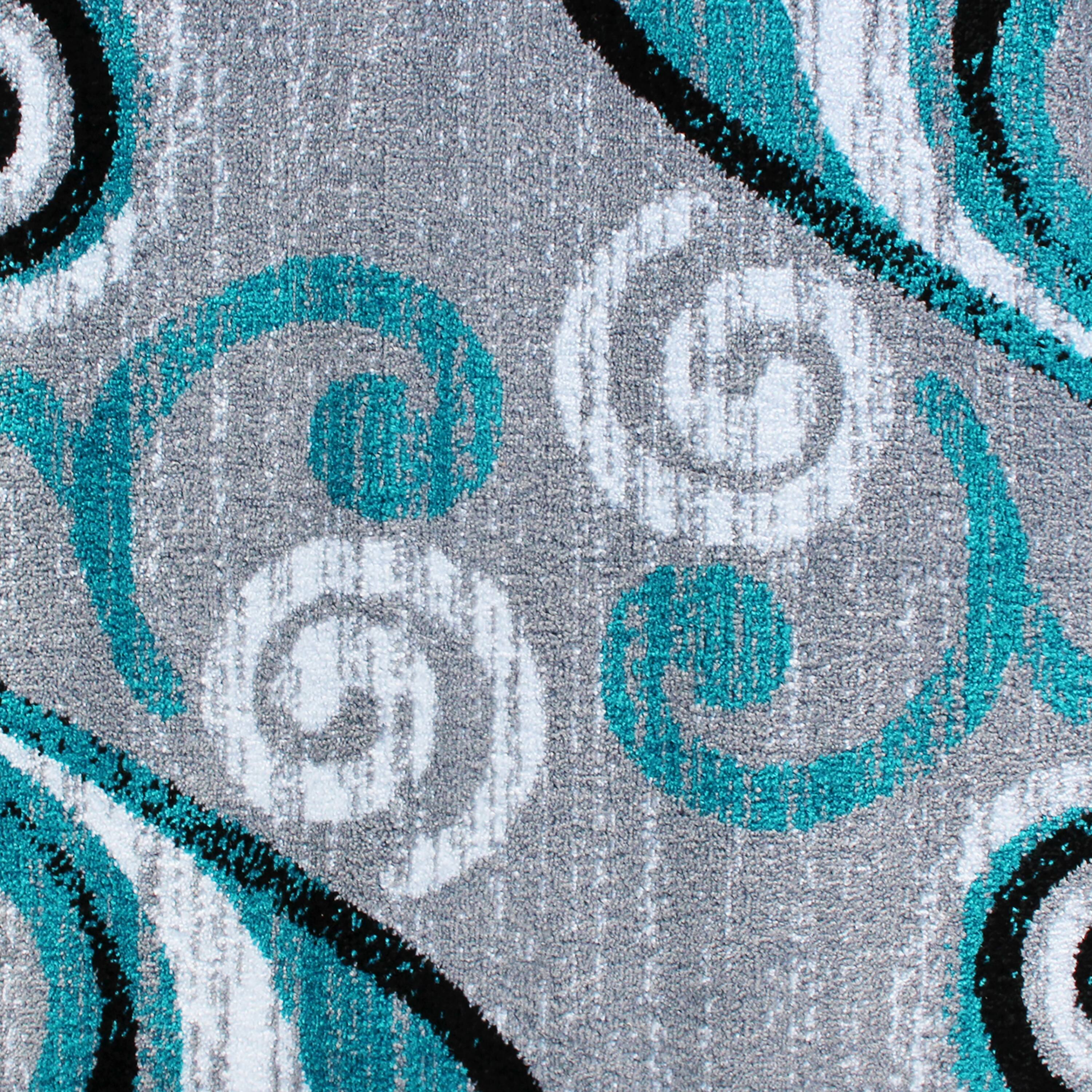 Alt View 6. Emma + Oliver - Helix Scraped Look Ultra Soft Plush Pile Olefin Accent Rug in Swirl Pattern, Jute Backing - Turquoise.