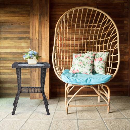 Alt View 7. Winado - 18in Wicker Side Table Rattan End Table with Glass Top for Outdoor Indoor Garden - Grey.