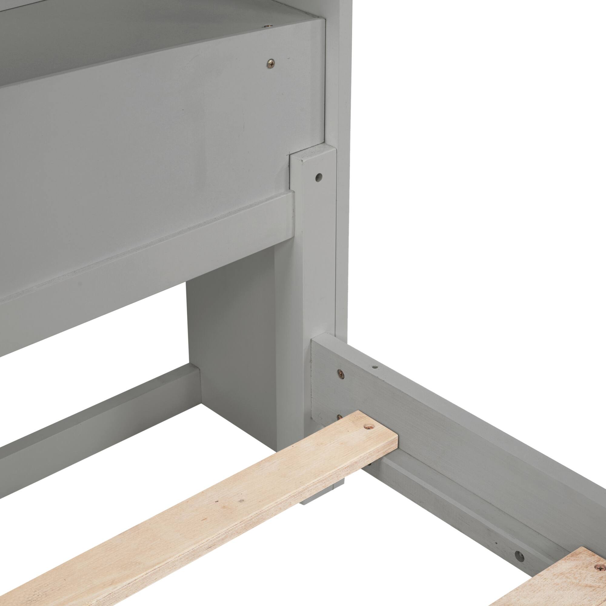 Alt View 9. GOODSILO - Twin Bed with Integrated Bookshelf Headboard and Motion Sensor LED Lighting System for Enhanced Bedroom Functionality - Grey.