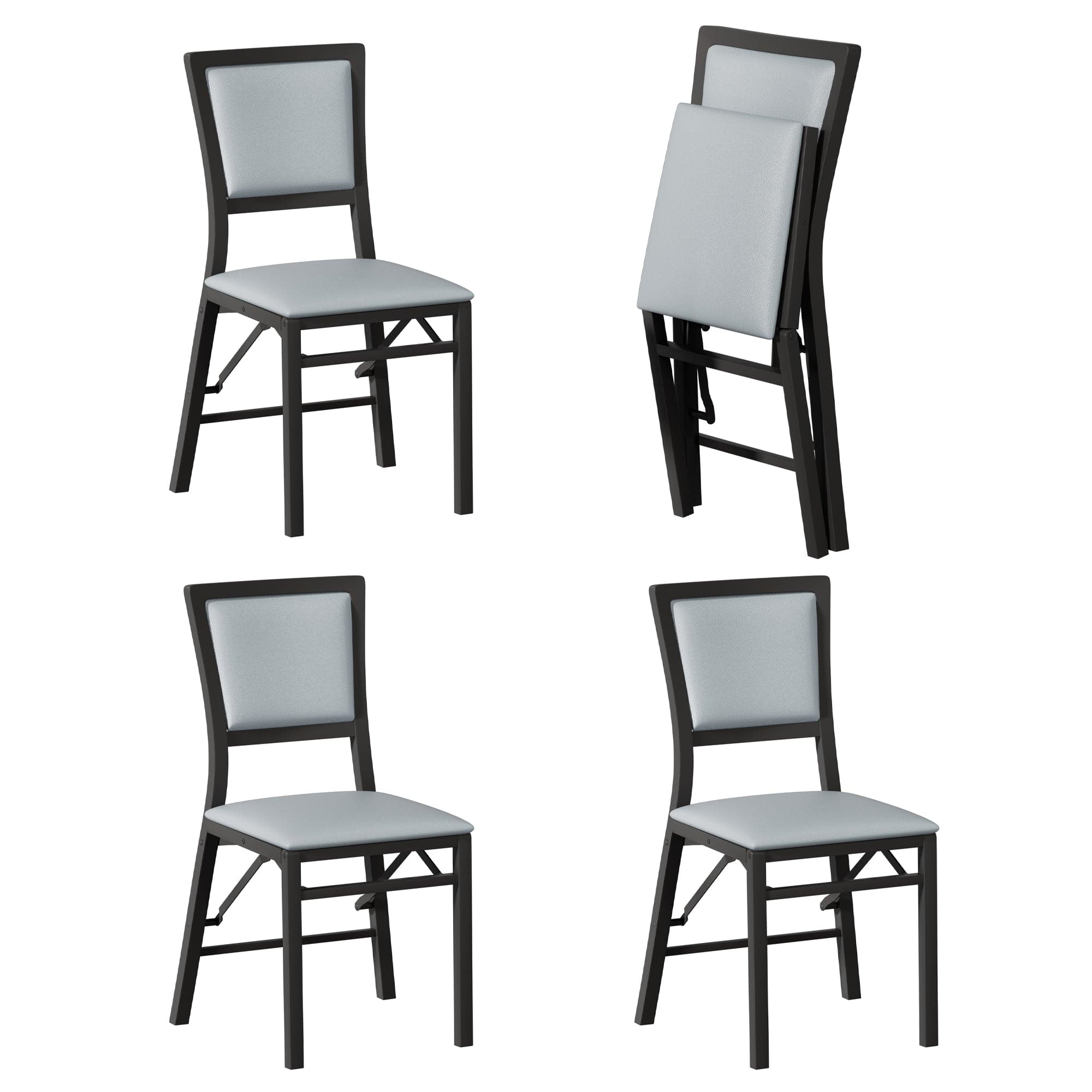 Vecelo - 6-Pack PU Leather Folding Chairs - Dining Chair,300lb Capacity, Padded Seat, Space Saving Foldable Design - Grey 4 Pack