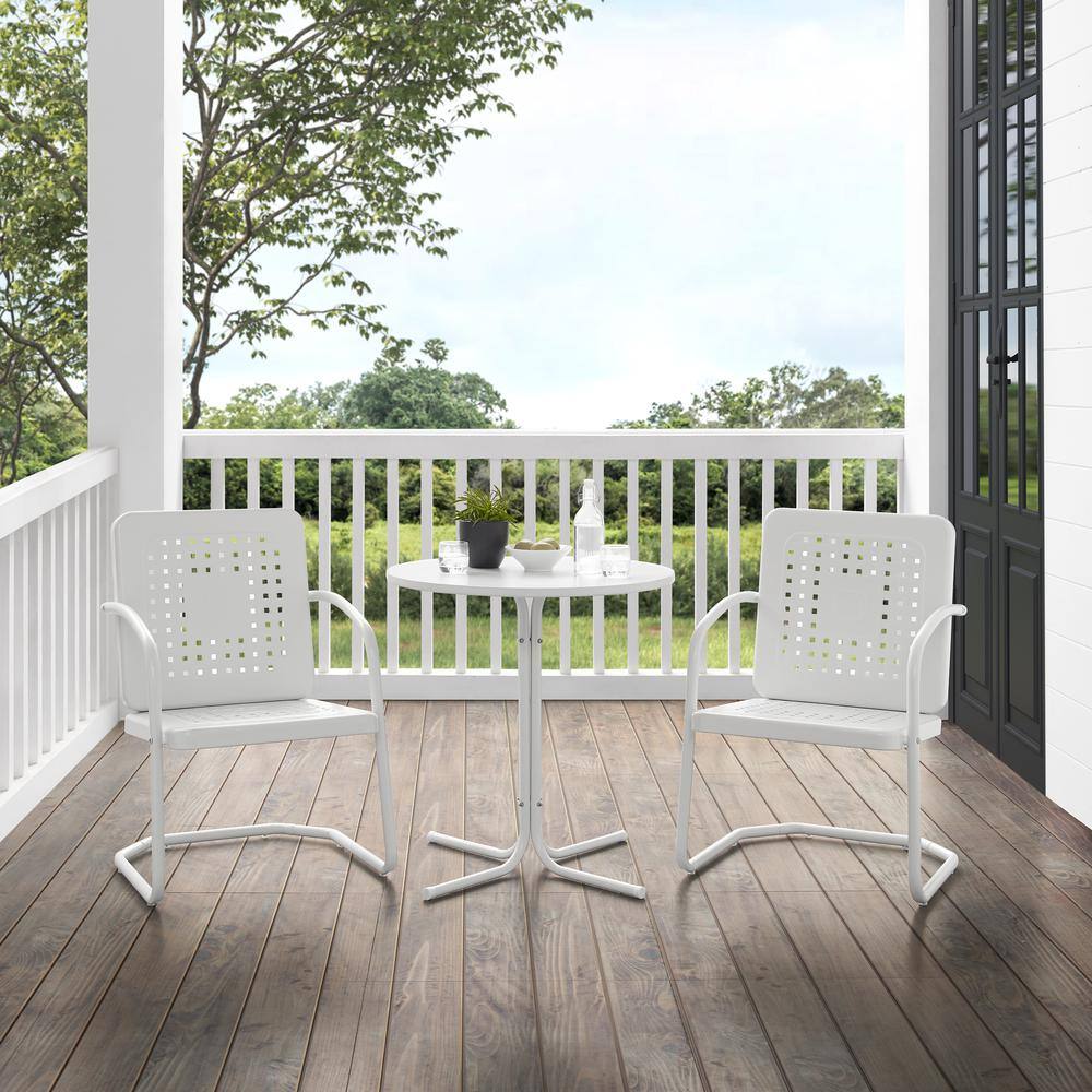 Alt View 6. Crosley Furniture - Bates 3Pc Retro Outdoor Bistro Set - Bistro Table & 2 Armchairs - White Gloss.
