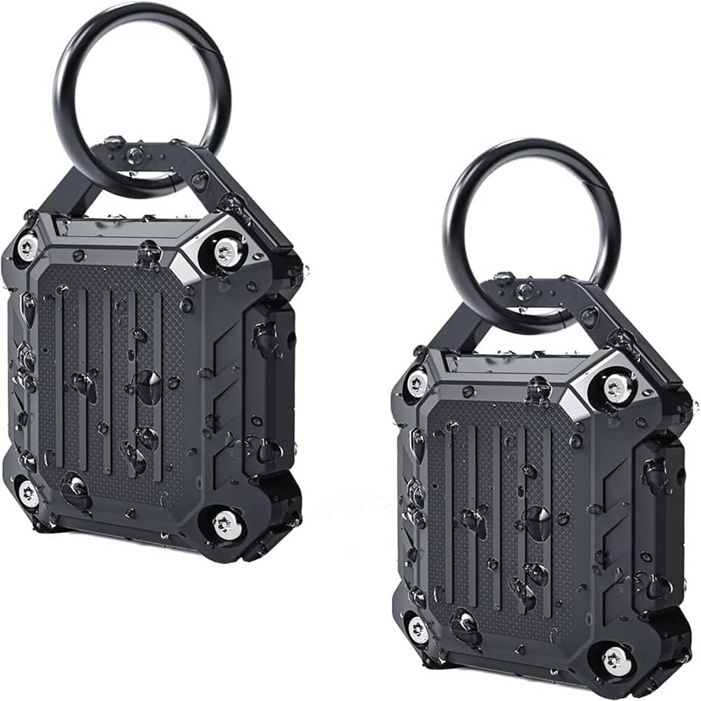 RTMB - Waterproof Airtag Keychain Case, Screw Full Cover, Black (2-Pack) - Color: Black 2Pack