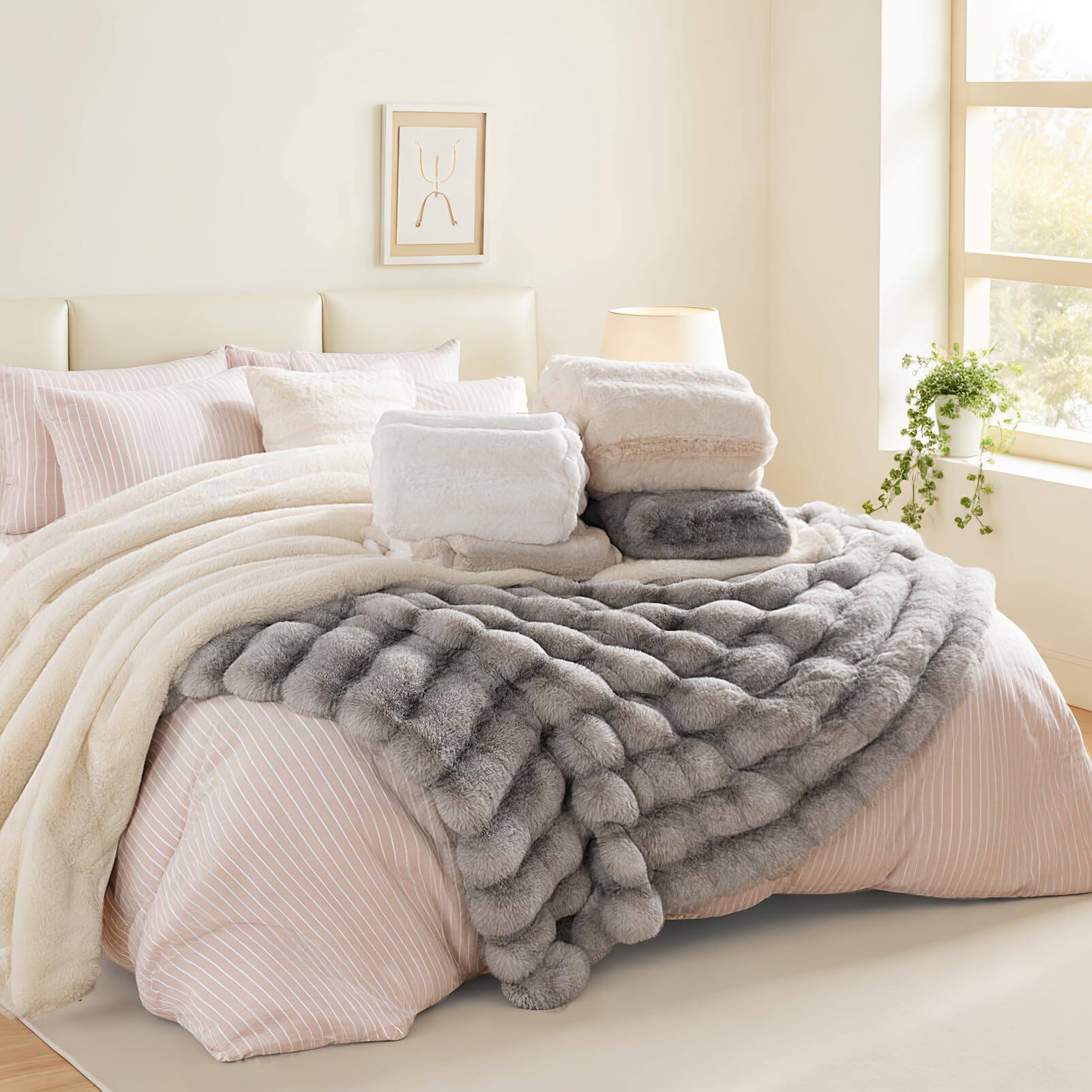 Alt View 5. ThinkLink Electronic - Faux Blanket  Ultra Soft Cozy Warm Fuzzy Fluffy Plush Reversible For Couch Sofa Bed Home Decor Gift White 6080 - Pink Twin (60" x 80").