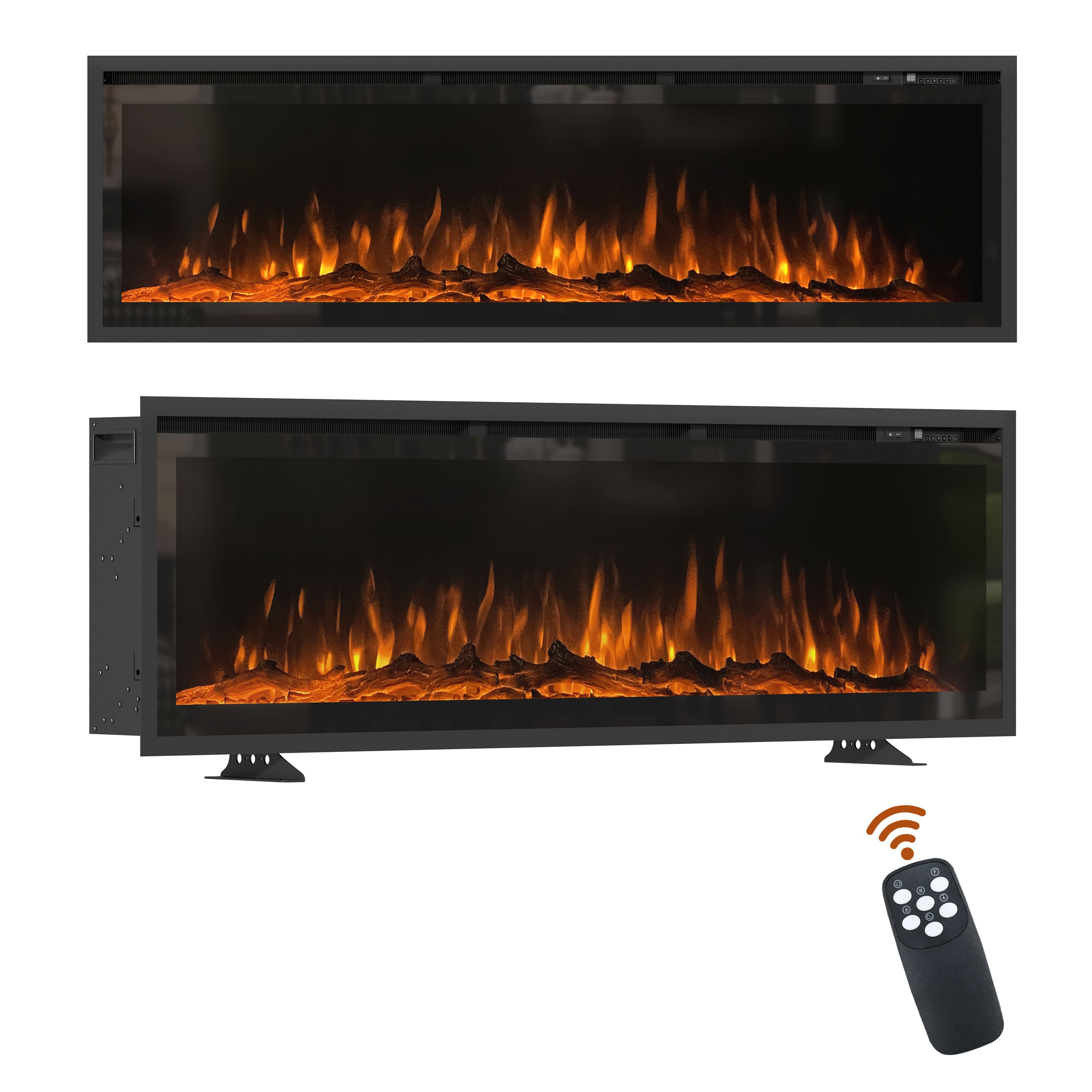 Mondawe - 60" Recessed/Wall-Mounted/Free-Standing Electric Fireplace with Adjustable Light Colors and Touch Screen Control - Black