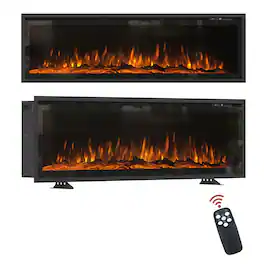 Mondawe - 60" Recessed/Wall-Mounted/Free-Standing Electric Fireplace with Adjustable Light Colors and Touch Screen Control - Black