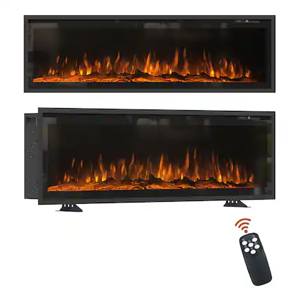Front. Mondawe - 60" Recessed/Wall-Mounted/Free-Standing Electric Fireplace with Adjustable Light Colors and Touch Screen Control - Black.