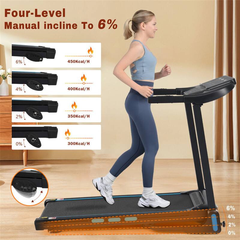 Four-Level Manual incline To 6%  
6% 450Kcal/H  
4% 400Kcal/H  
2% 350Kcal/H  
0% 300Kcal/H