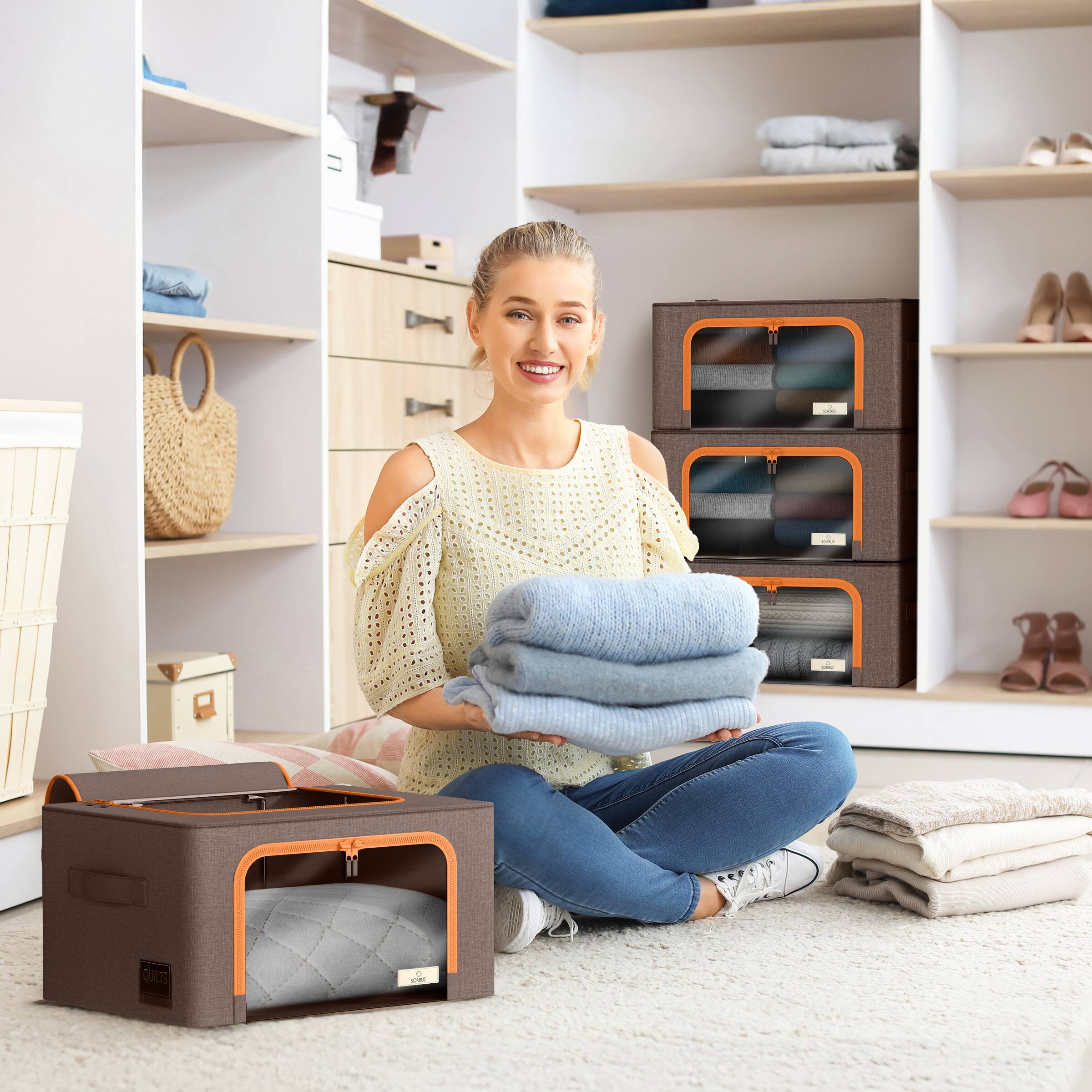 Alt View 1. Sorbus - Sorbus Storage Bins with Metal Frame - Stackable & Foldable Clothes Organizer Bags - Oxford Fabric Storage Containers - Brow.