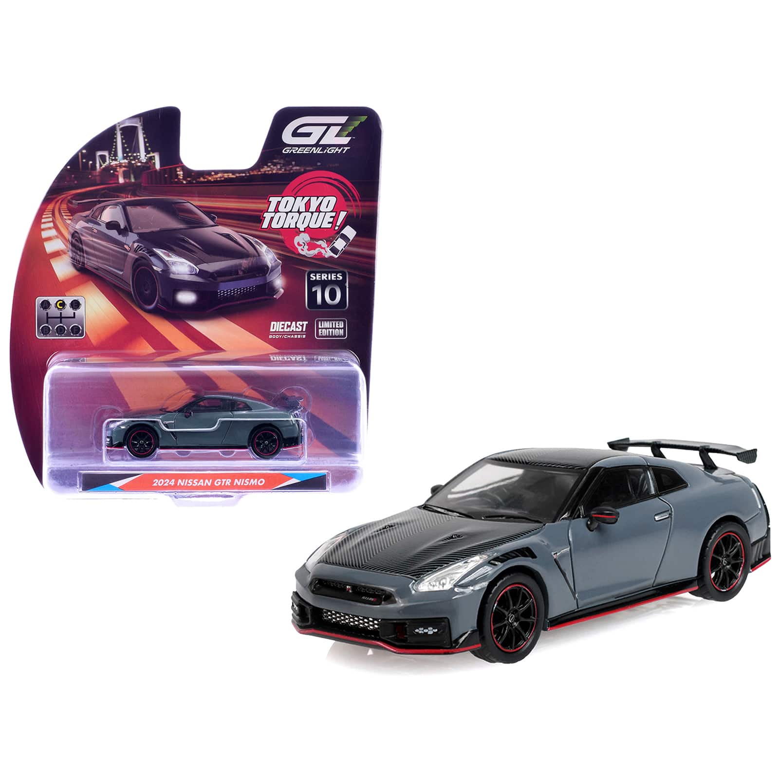"2024 Nissan GT-R (R35) NISMO RHD Stealth Gray with Carbon Top & Hood ""Tokyo Torque"" 1/64 Diecast Model Car by Greenlight" price history on PriceWatchPro