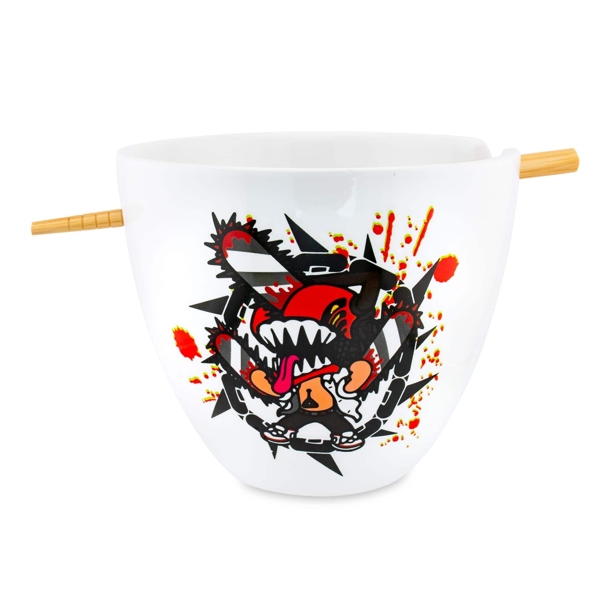 Just Funky - Chainsaw Man 16-Ounce Ceramic Ramen Bowl and Chopstick Set - White/Red