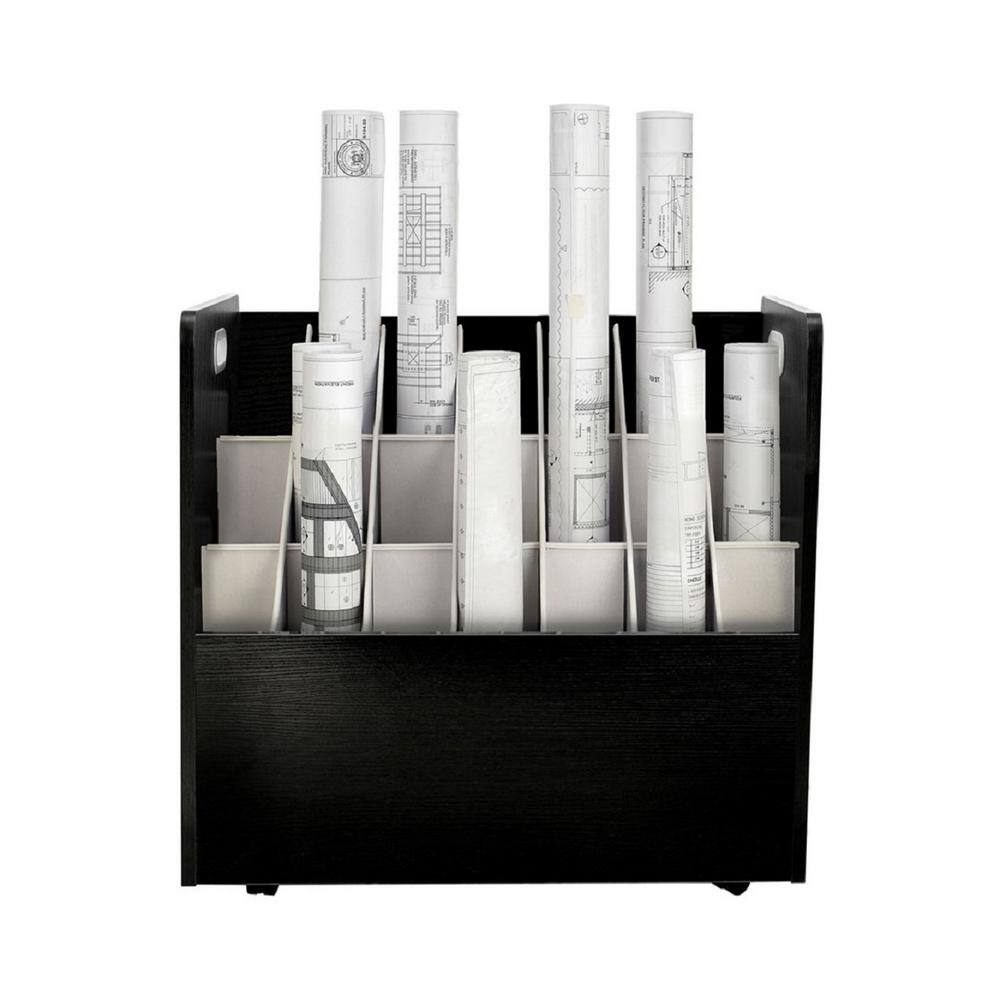Angle. AdirOffice - Blueprint Storage Wood 21-Slot Portable Roll File Cart - Black.