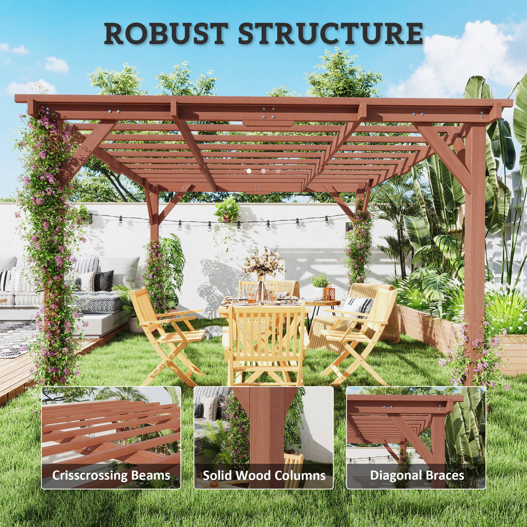 ROBUST STRUCTURE

Crisscrossing Beams
Solid Wood Columns
Diagonal Braces
