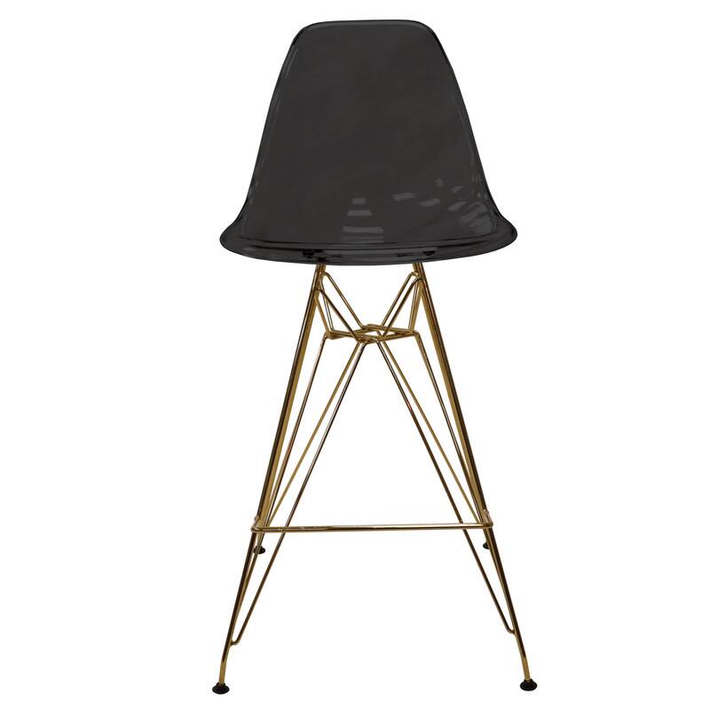 Alt View 1. LeisureMod - Cresco Modern Acrylic Barstool, Clear Swivel Counter Height Stool with Gold Chrome Base Footrest - Transparent Black.