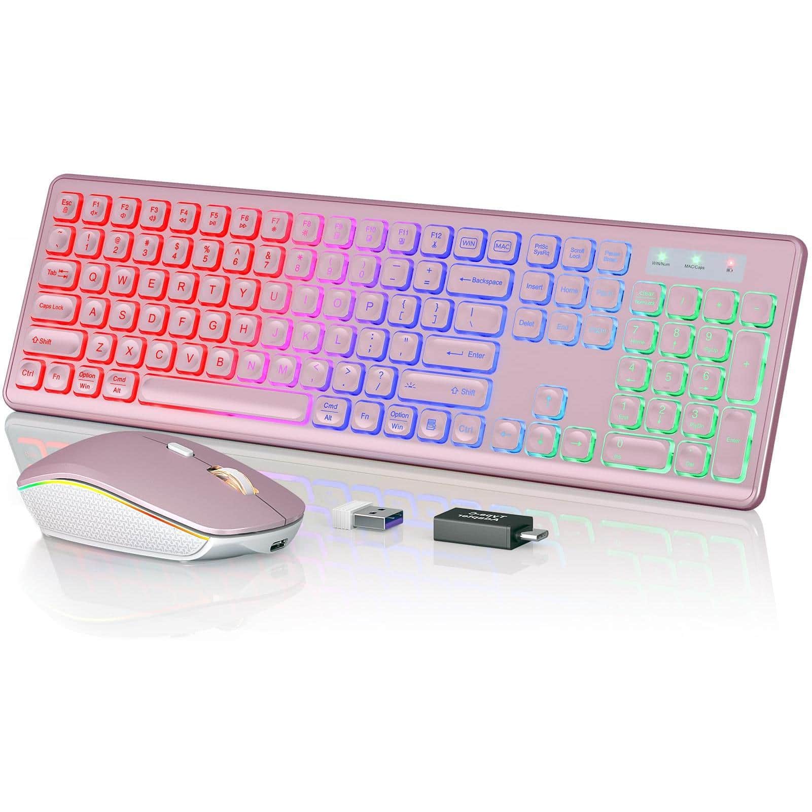 Live At Space - Wireless And Mouse Combo Rgb Backlit Rechargeable & Light Up Letters Full-size Tilt Angle Sleep Mode hz Quiet For - Rose Pink