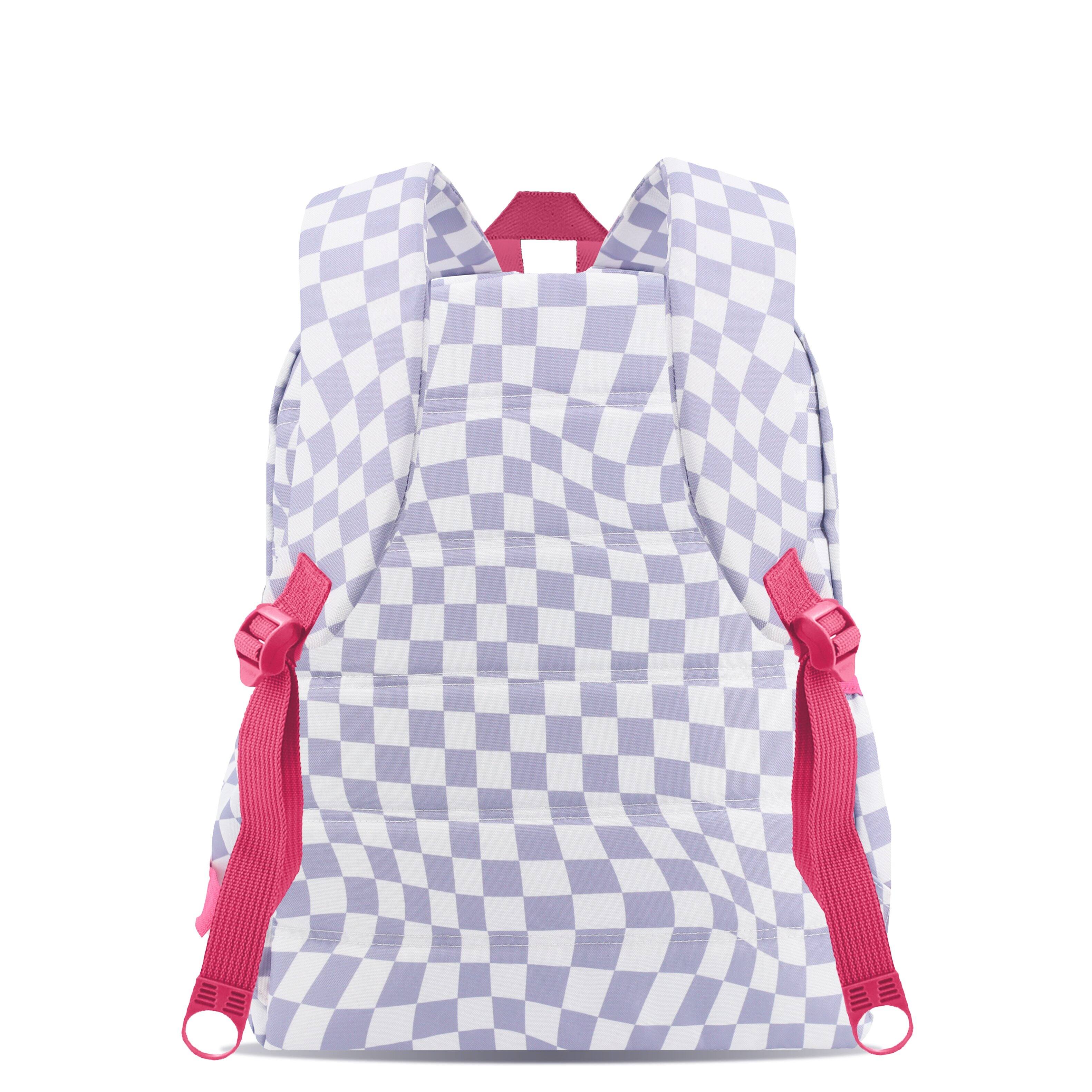 Back. J World - J World Unisex Oz 17" Daily Backpack For School And Travel - Lavender Checkers - LAVENDER.