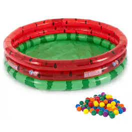 Intex - Inflatable Kiddie Watermelon Pool with Multi-Colored Fun Ballz, 100 Pack - Multi-color