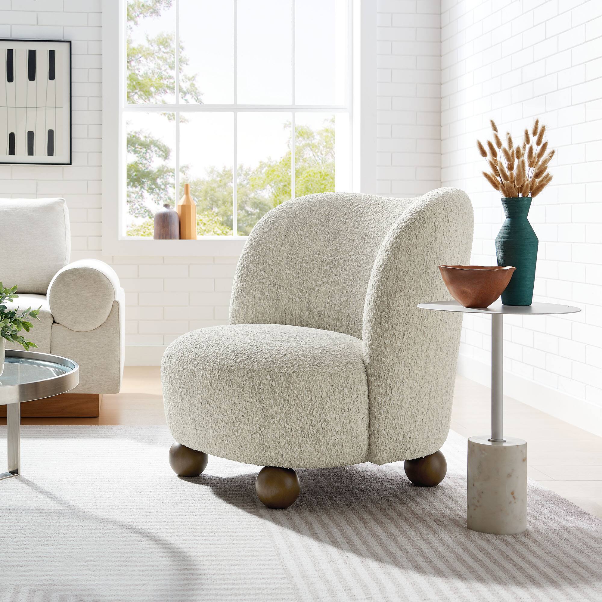 Front. Modway - Monroe Boucle Fabric Accent Chair by Modway - Pearl Walnut.