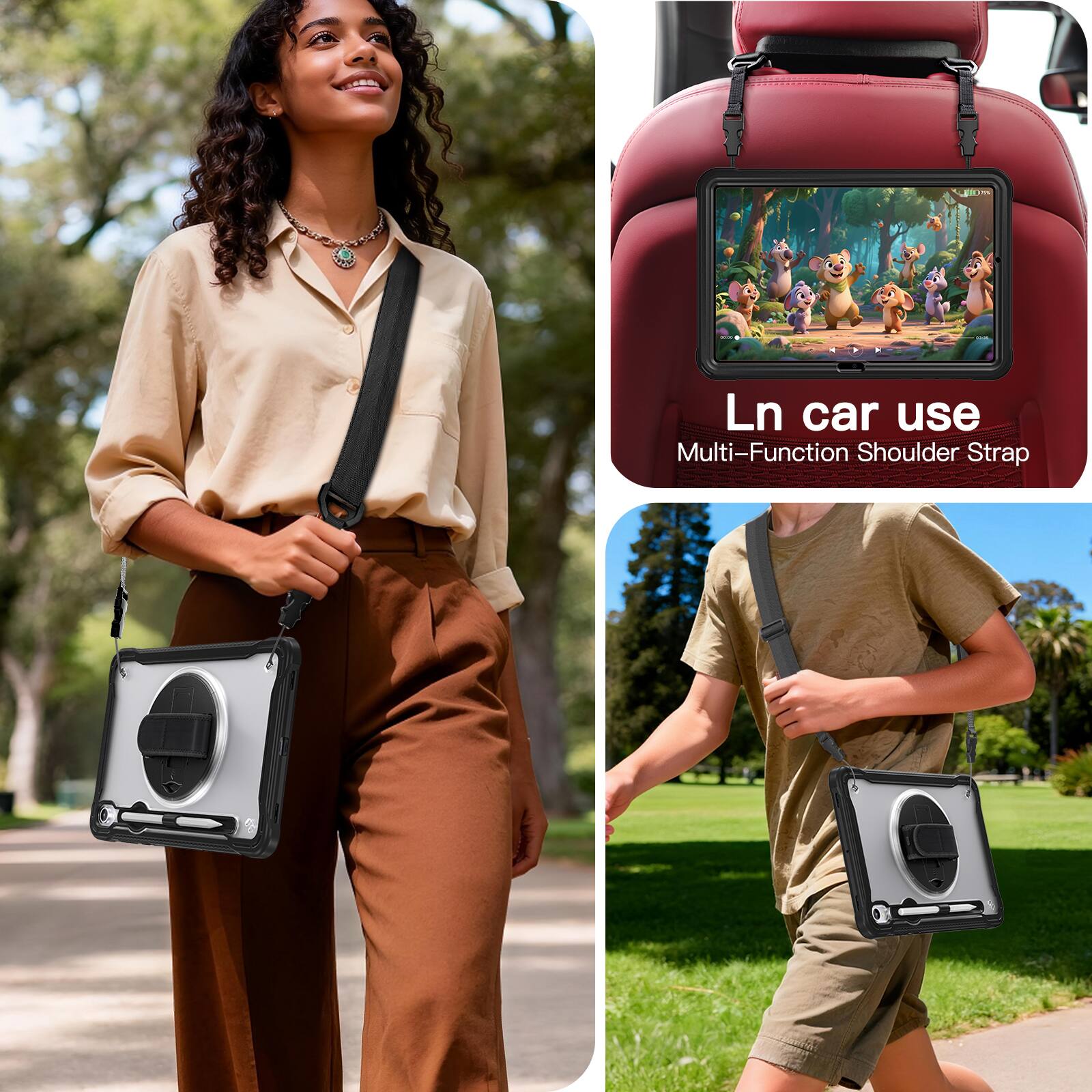 In car use  
Multi-Function Shoulder Strap