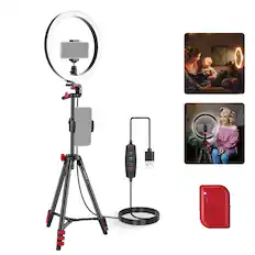 Front. Neewer - 10" Selfie Ring Light with 2 Phone Holders & Tripod, Dimmable.