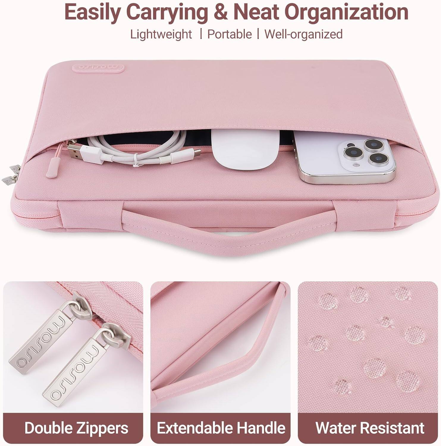 Easily Carrying & Neat Organization  
Lightweight | Portable | Well-organized  

WOW  
worno mosiso Double Zippers Extendable Handle  
Water Resistant