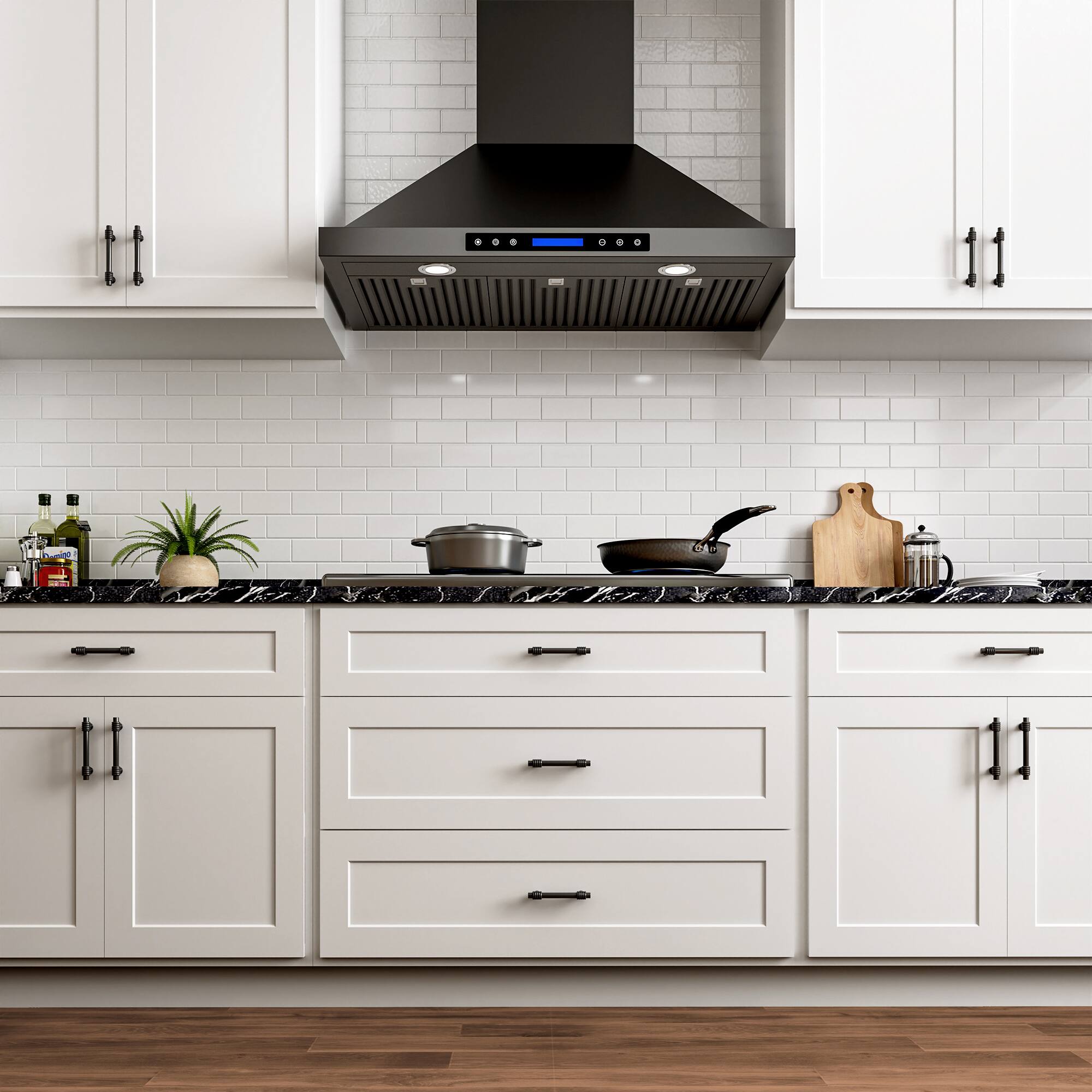 Alt View 1. Onefly - 36 inches - Convertible - Wall Mount Range Hood - Black Stainless Steel.