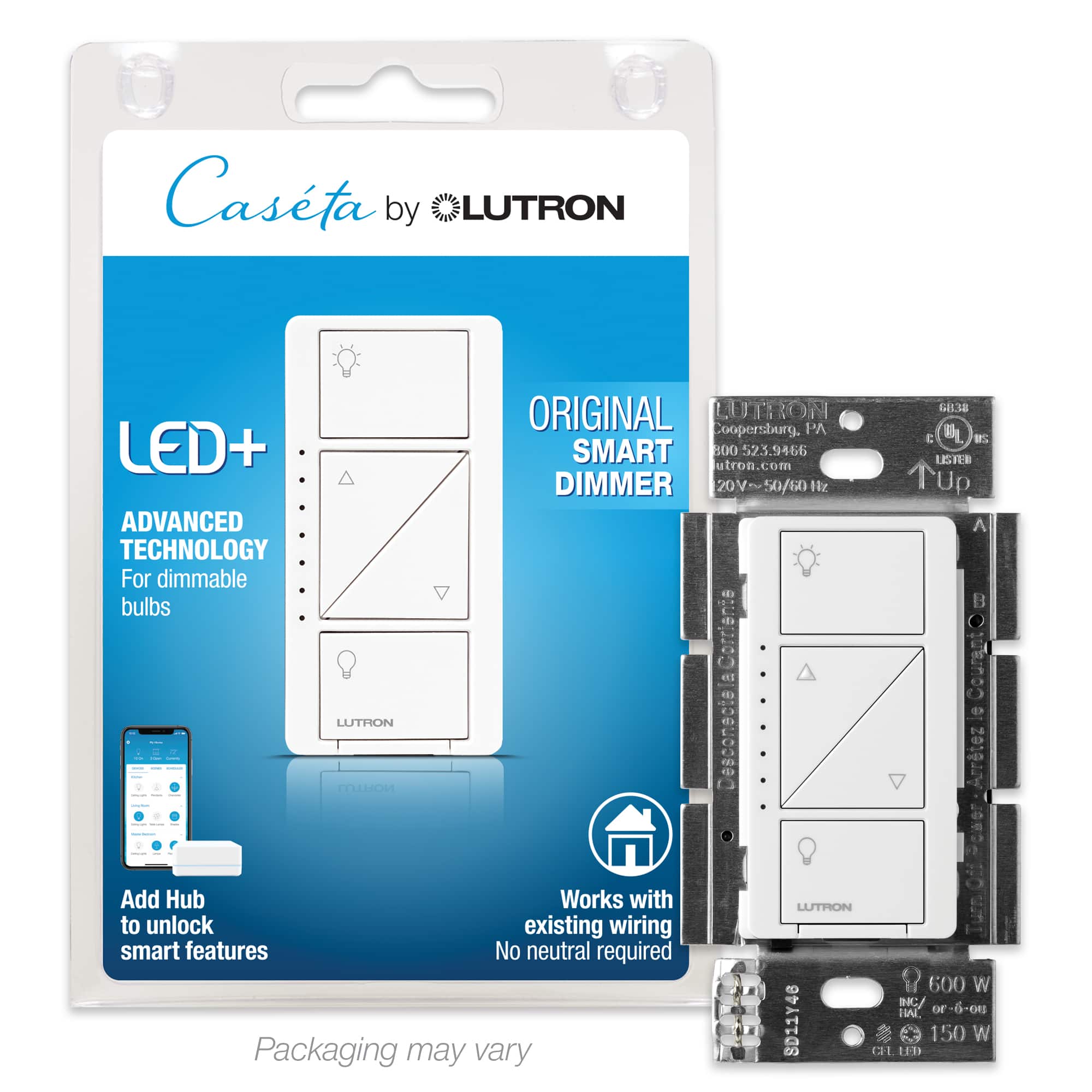 Casta by Lutron LED+ Original Smart Dimmer. Advanced technology for dimmable bulbs. Lutron Original. Packaging may vary.