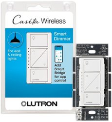 Lutron - Caseta Smart Dimmer Switch, 150W LED/600W Incandescent, for Wall and Ceiling Lights - White - Front_Zoom