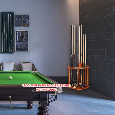 Pool Cue Stick Holder - Floor Stand Billiards Rack Oak Solid Wooden Holds 9 Cues And Pool Table Accessories Organizer