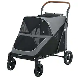 Pawhut - Stroller for Large Dogs Up to 66 LBS with All-Terrain Spring Suspension - Gray
