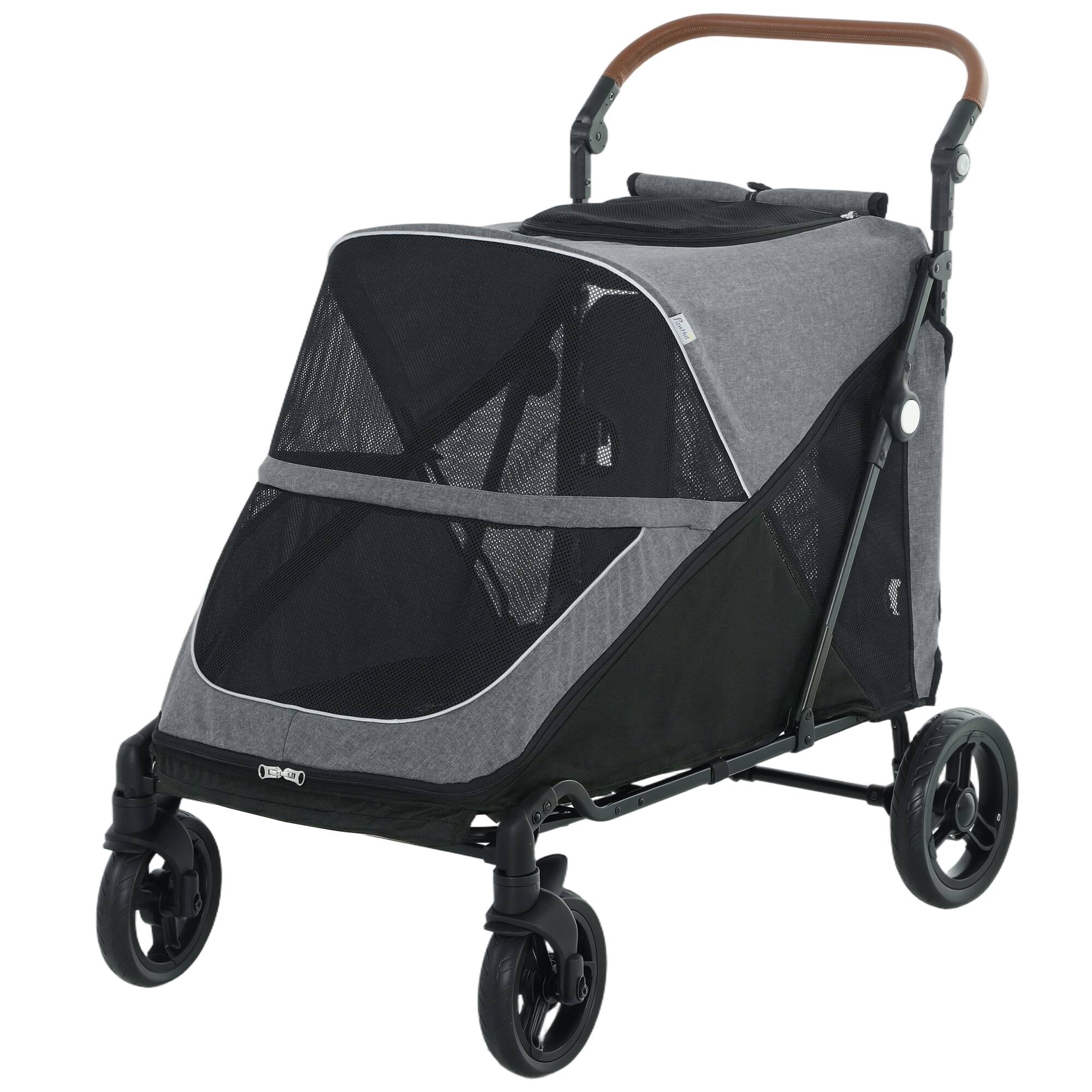 Pawhut - Stroller for Large Dogs Up to 66 LBS with All-Terrain Spring Suspension - Gray
