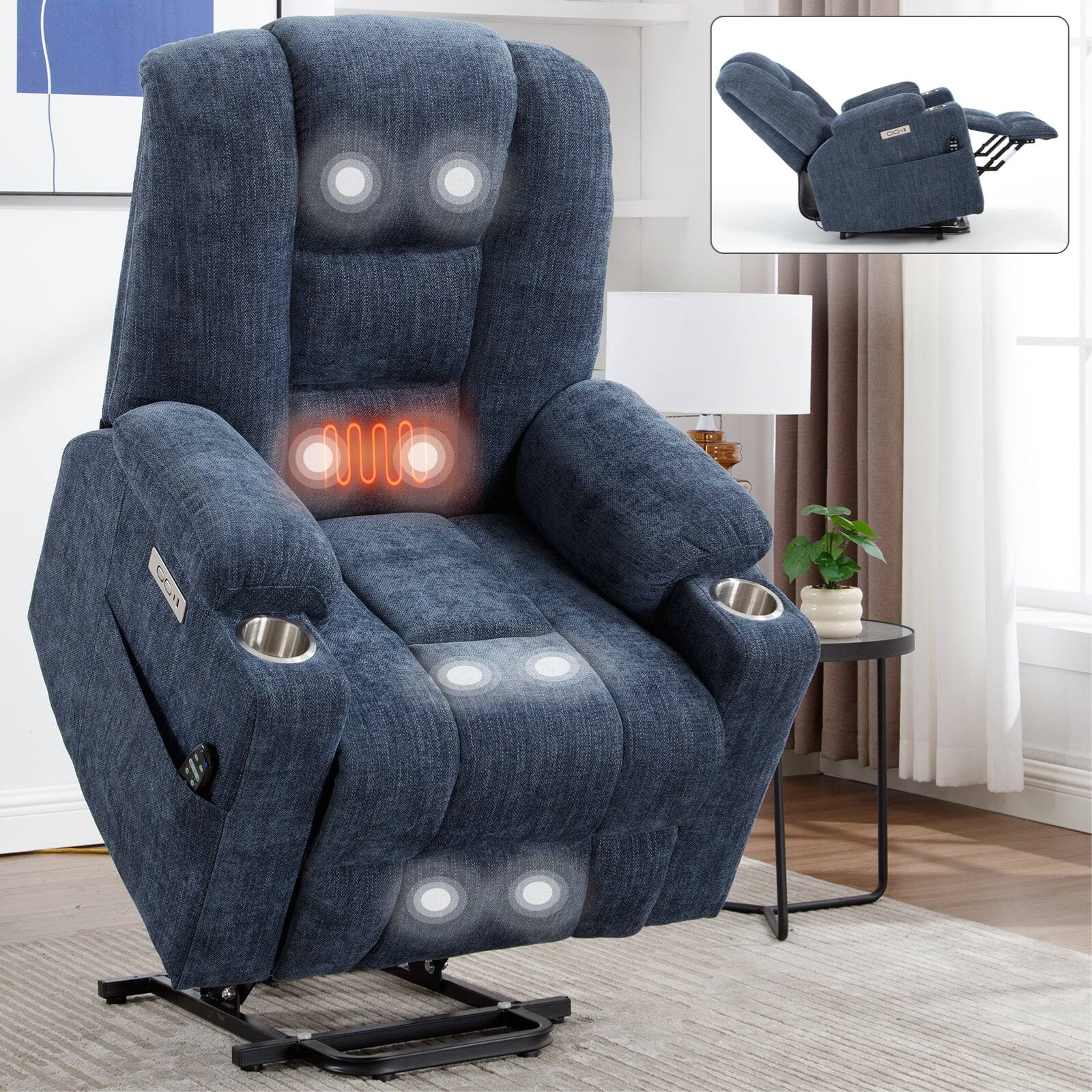 Alt View 1. Boyel Living - Blue Large Power Lift Recliner Chair with Massage and Heat Heavy Duty Motion Mechanism with USB and Type C Ports - Beige.