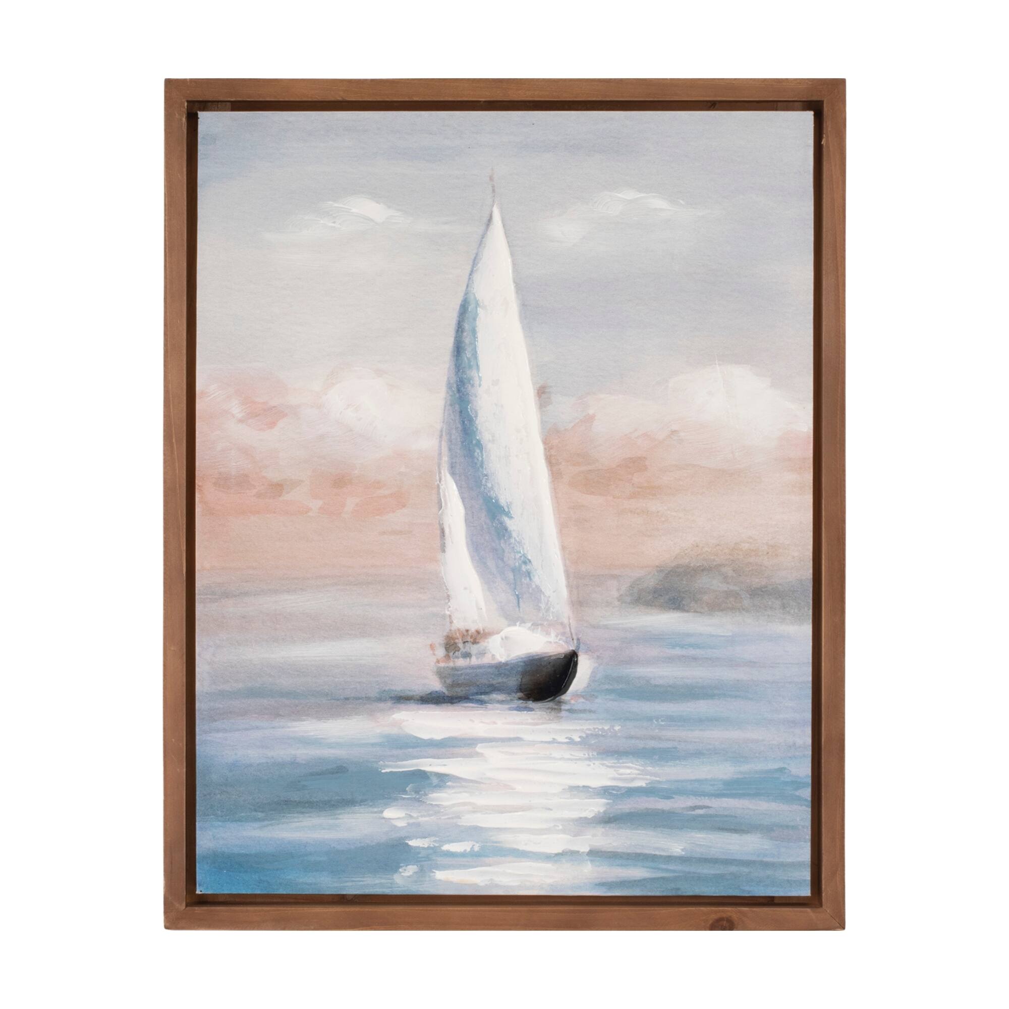BreeBe - Framed Sailboat Print - Blue, Pink, White