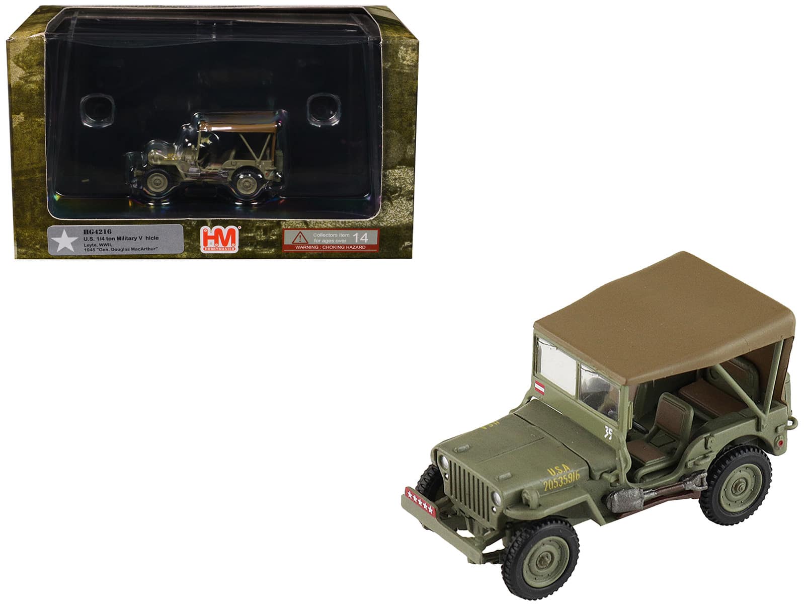 "U.S. 1/4 ton Military Vehicle Olive Drab ""Gen. Douglas MacArthur, Leyte, WWII"" (1945) US Army 1/72 Model by Hobby Master" price history on PriceWatchPro