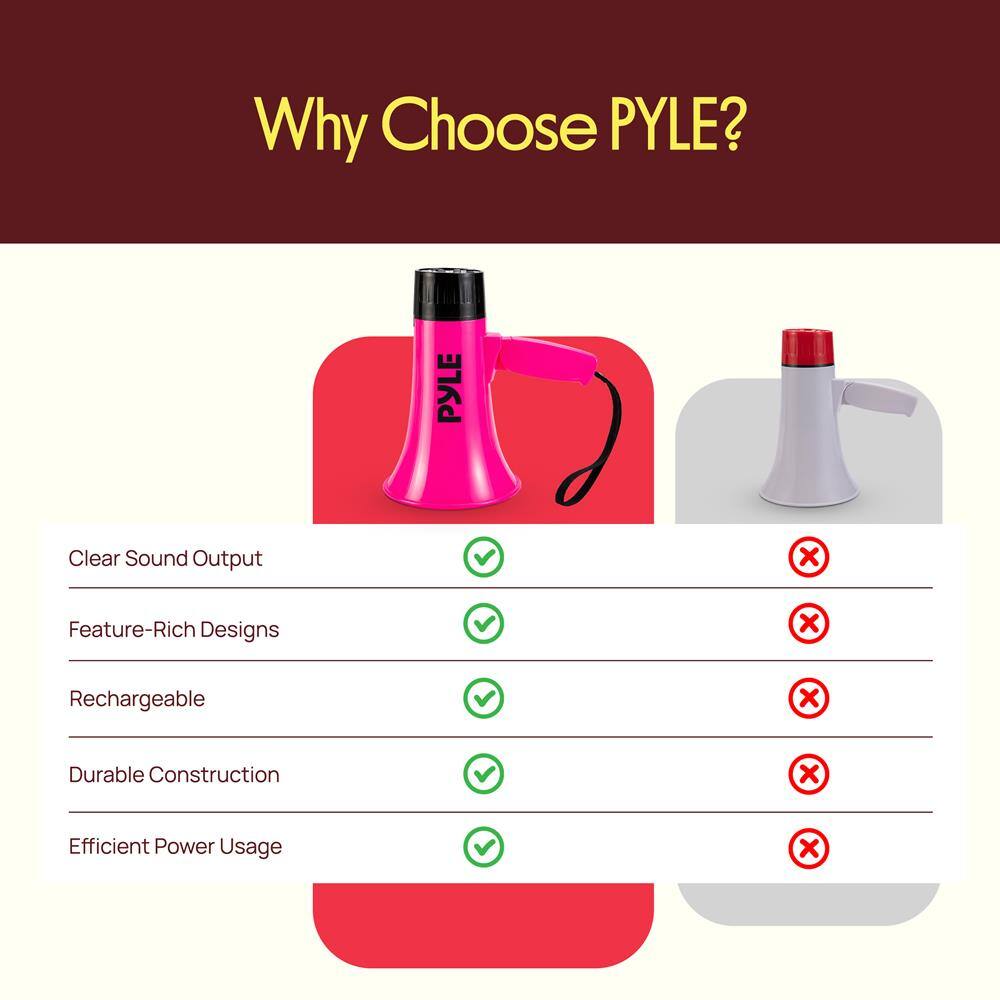 Why Choose PYLE?  
- Clear Sound Output  
- Feature-Rich Designs  
- Rechargeable  
- Durable Construction  
- Efficient Power Usage