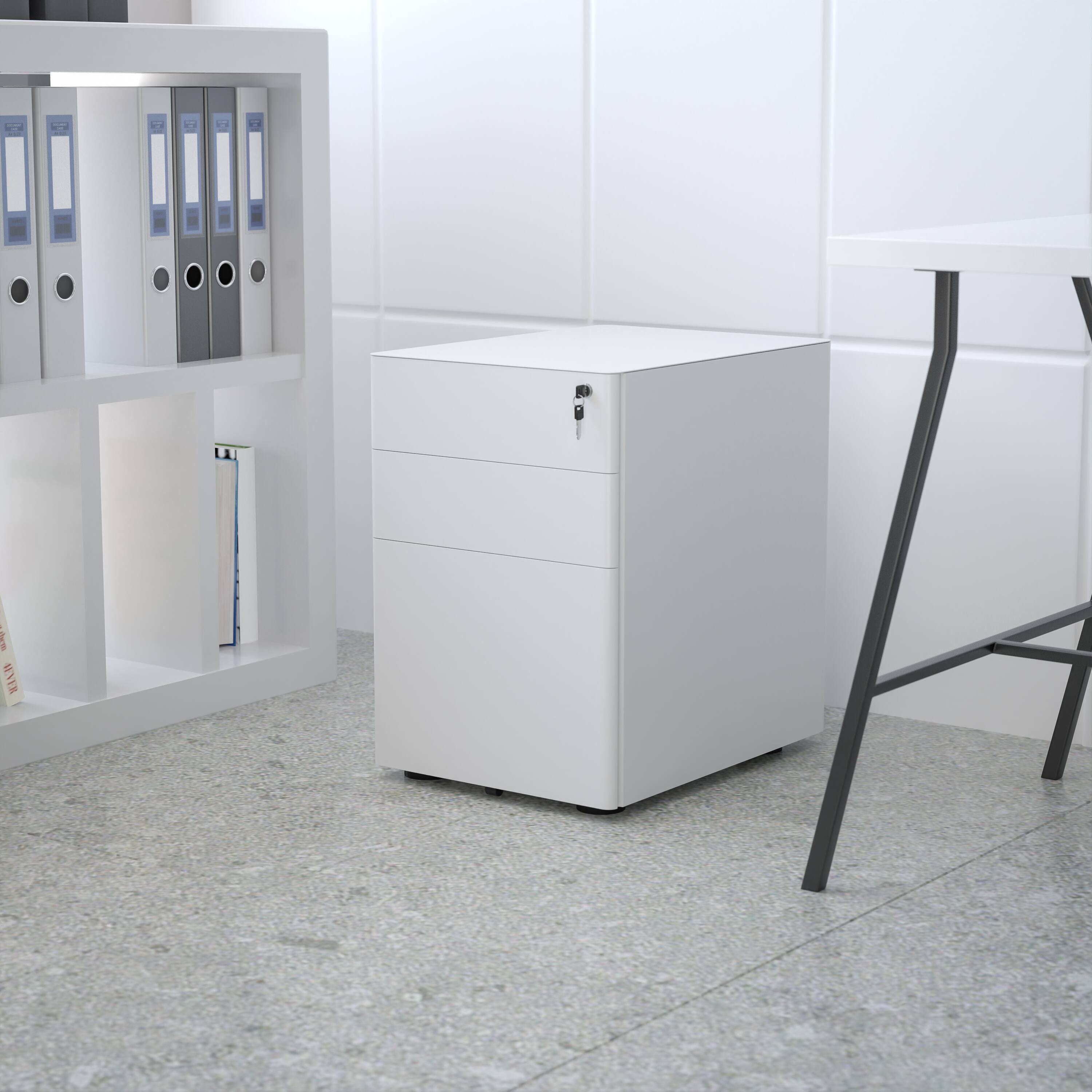 Alt View 1. Emma + Oliver - Modern 3-Drawer Mobile Locking Filing Cabinet Storage Organizer - White.