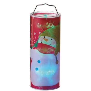 Midwest - 12" Battery Operated LED Color Changing Snowman Christmas Lantern - Red