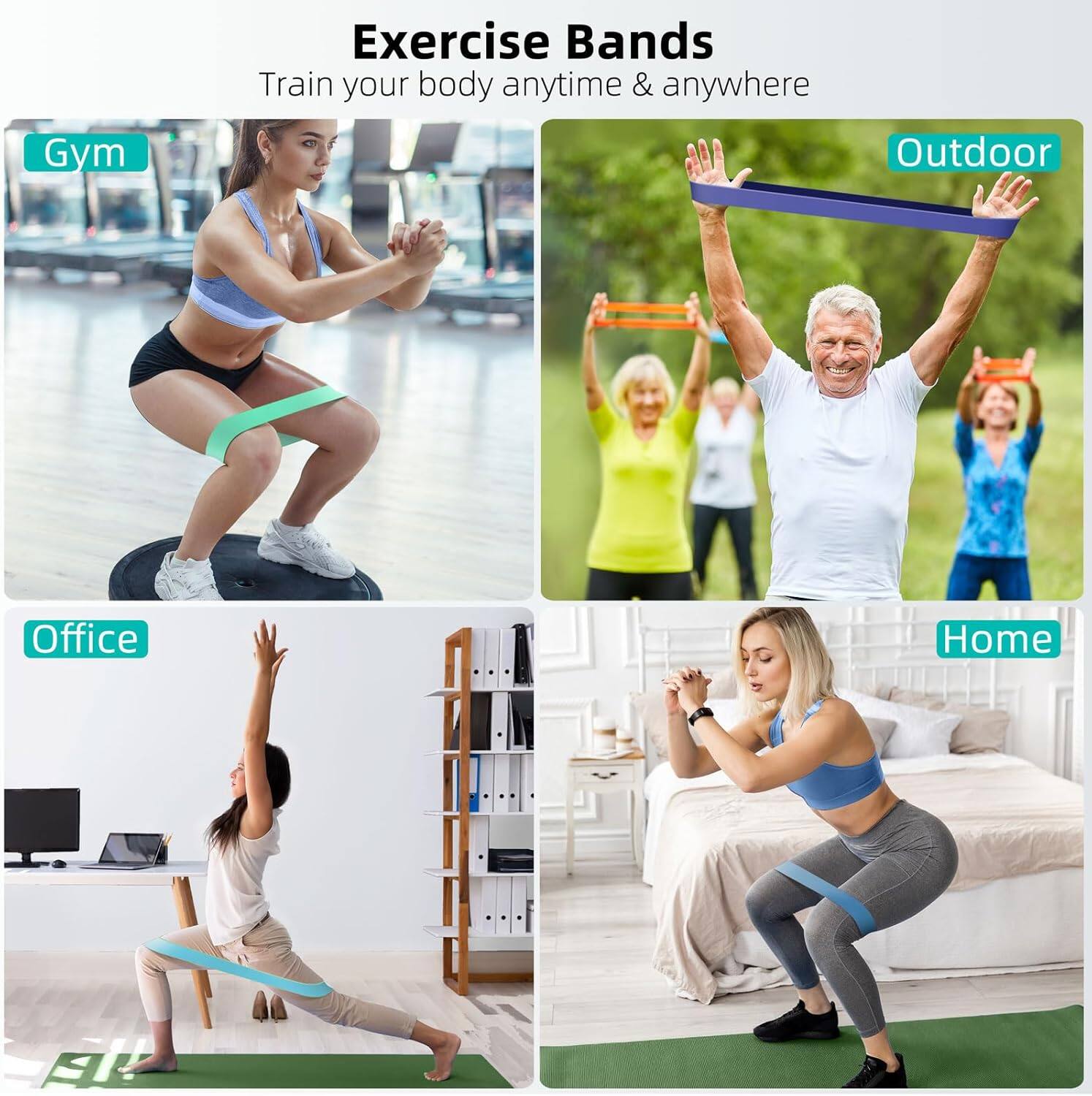 Exercise Bands  
Train your body anytime & anywhere  

Gym  
Outdoor  
Office  
Home