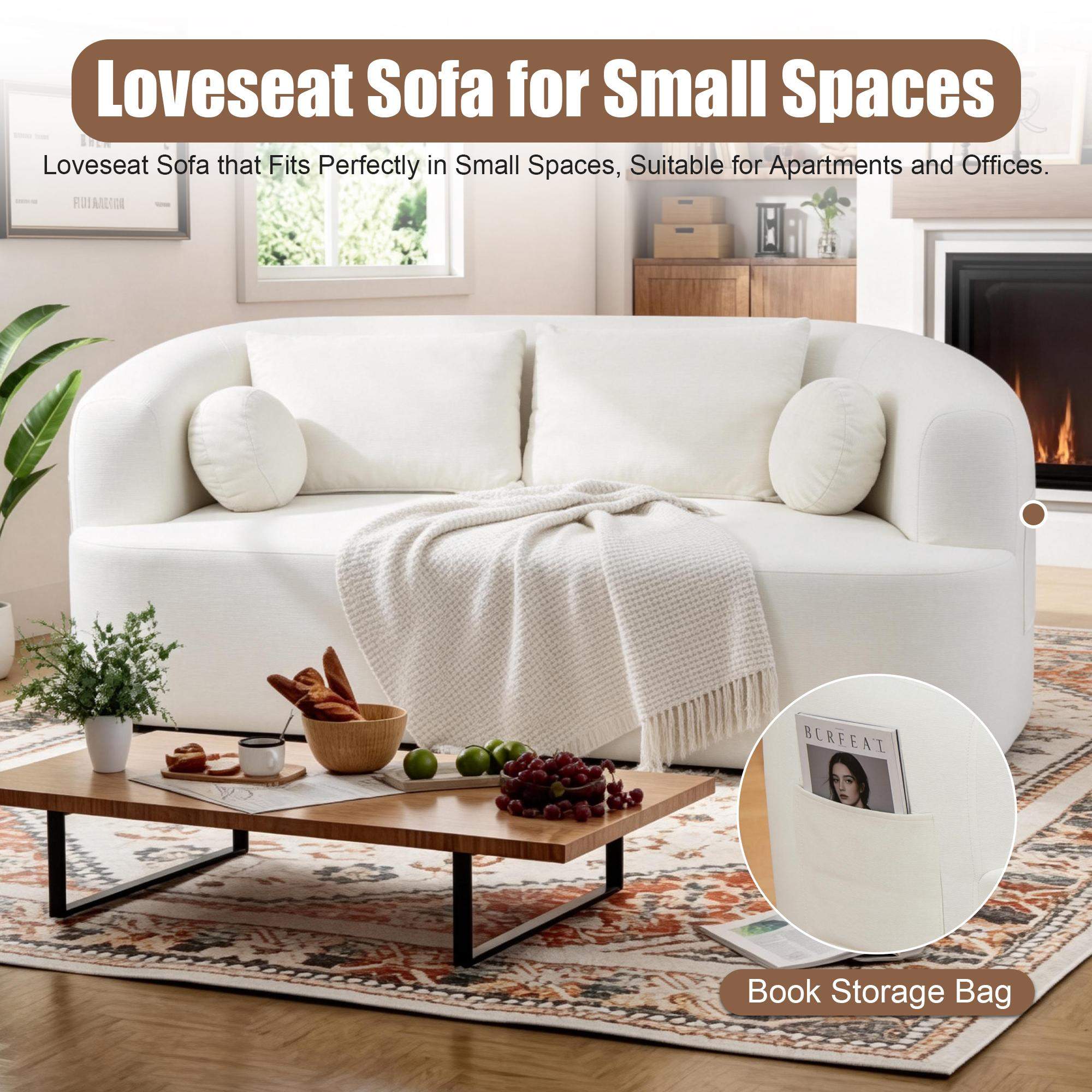Loveseat Sofa for Small Spaces  
Loveseat Sofa that Fits Perfectly in Small Spaces, Suitable for Apartments and Offices.  

Book Storage Bag
