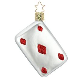 Inge Glas - Five of Diamonds Card German Glass Christmas Ornament FREE BOX - Green