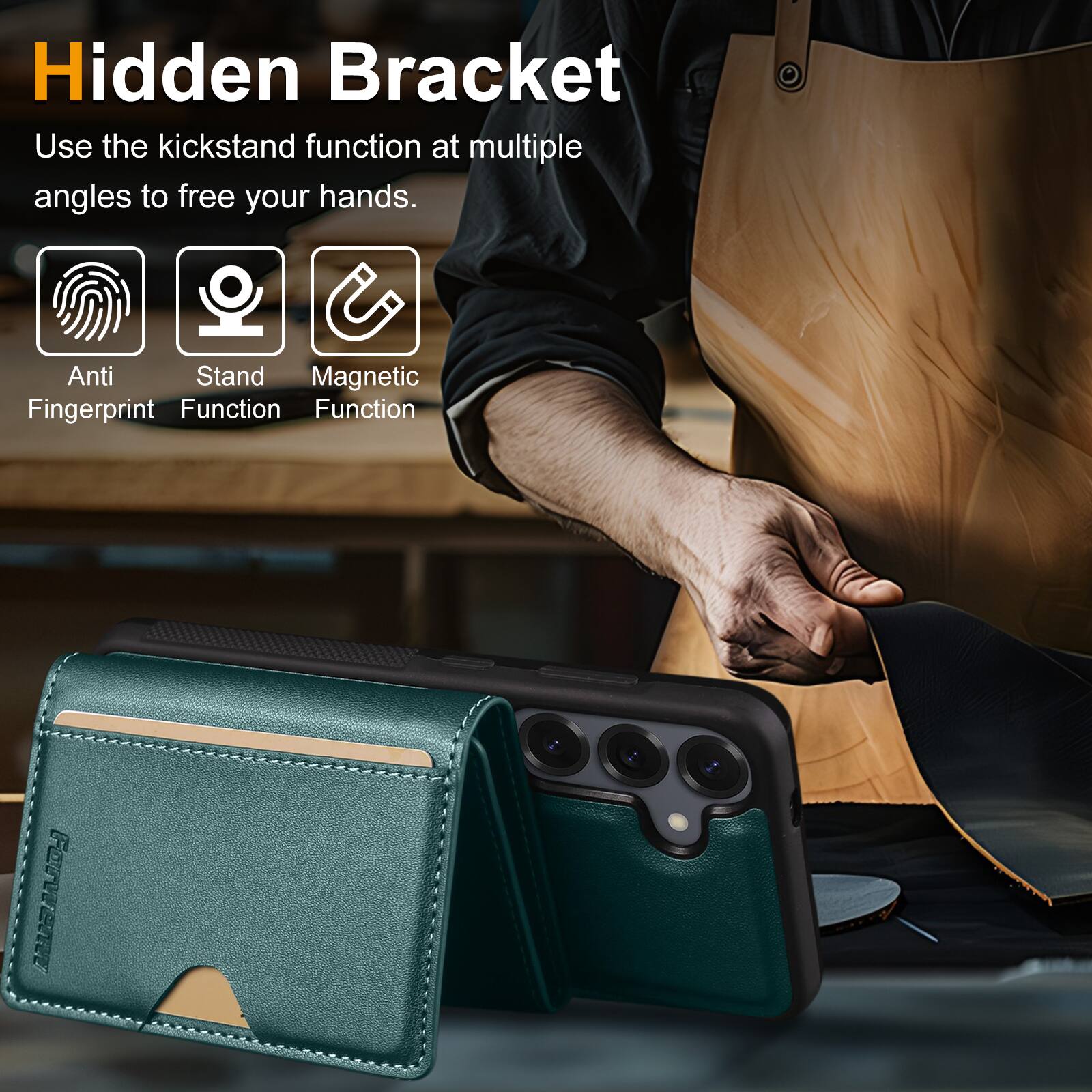 Hidden Bracket  
Use the kickstand function at multiple angles to free your hands.  

Anti Fingerprint Function  
Stand Function  
Magnetic Function