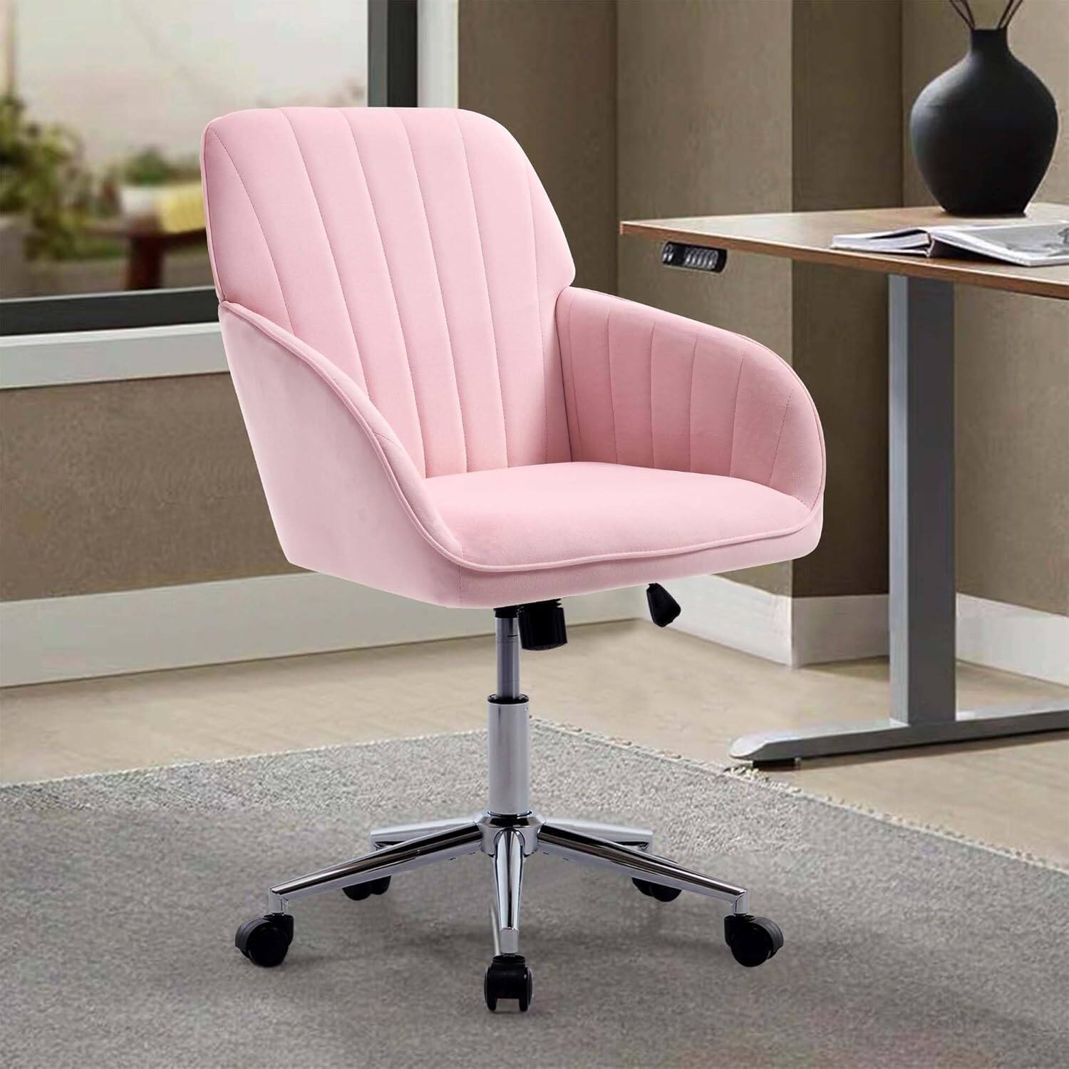 Alt View 1. Trinkets Crazed - 24.6" Velvet Office Chair, Ergonomic Swivel Desk Chair with Memory Foam Seat - Adjustable Height Computer Chair - pink.