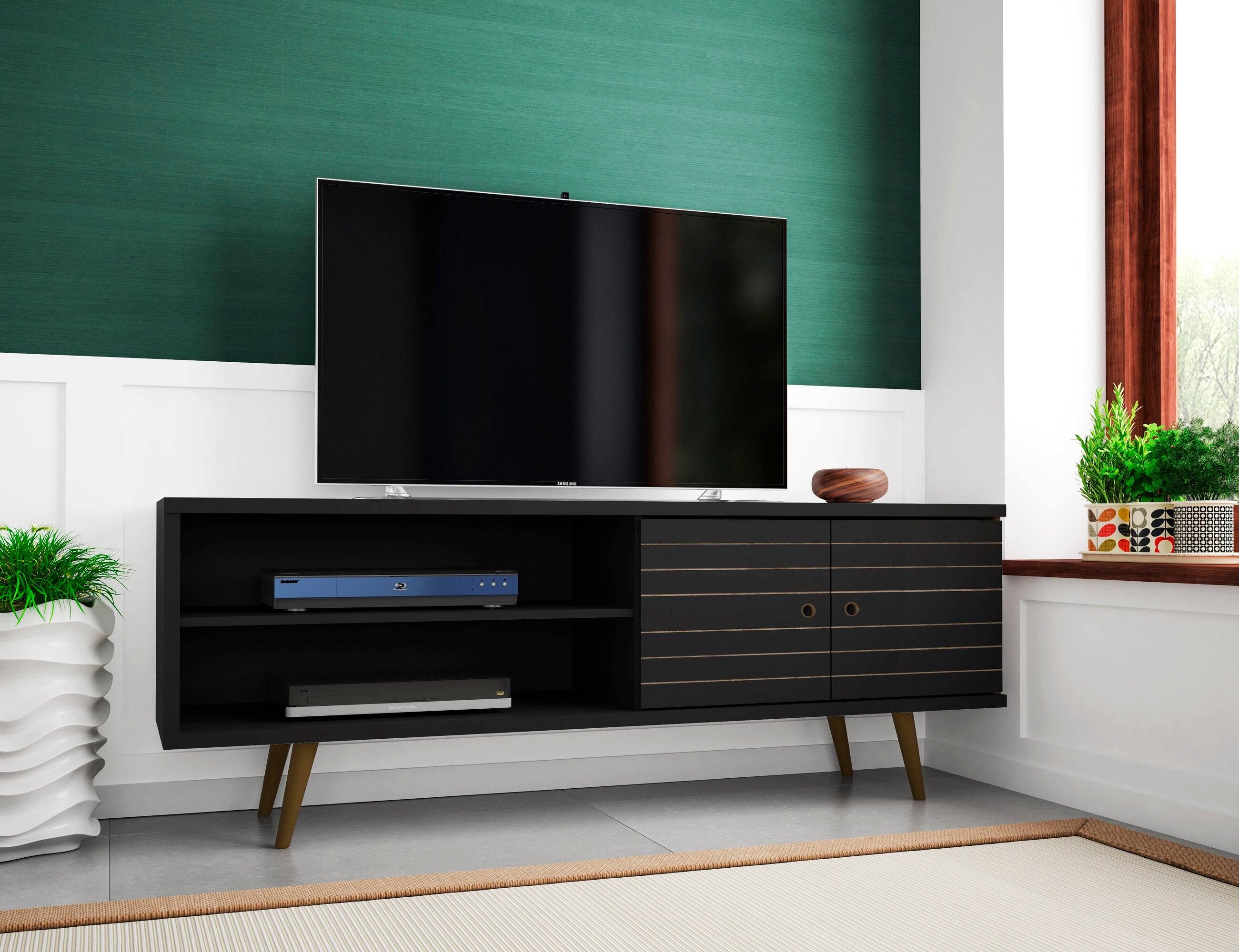 Left. Manhattan Comfort - Liberty Mid-Century Modern 63" TV Stand in Black - Black.