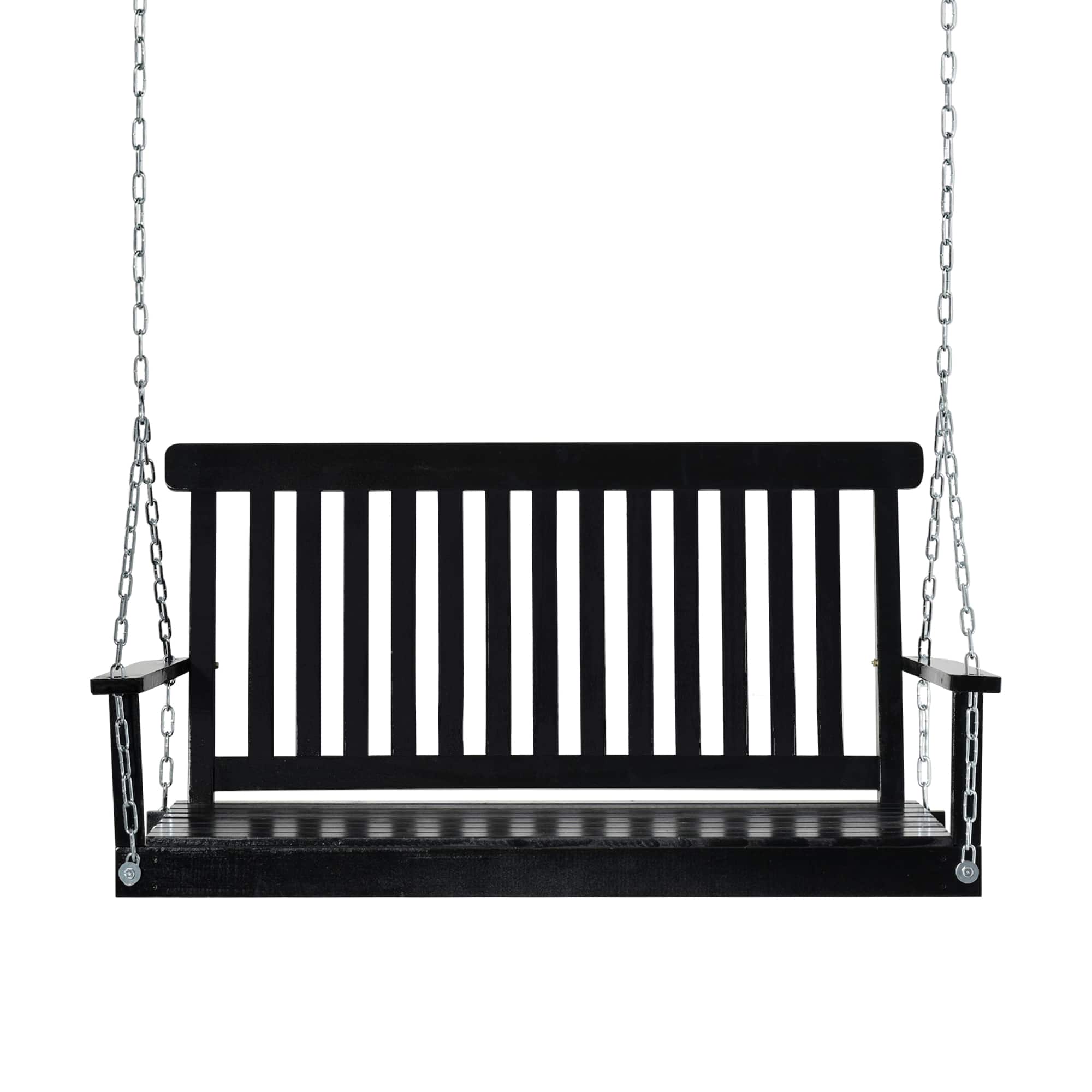 Outsunny - Hanging Porch Swing Outdoor Patio Swing Chair Seat with Slatted Build and Chains - Black