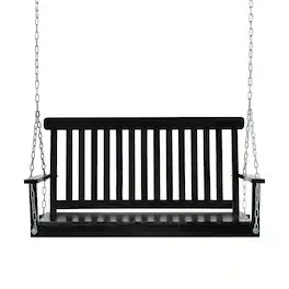 Outsunny - Hanging Porch Swing Outdoor Patio Swing Chair Seat with Slatted Build and Chains - Black