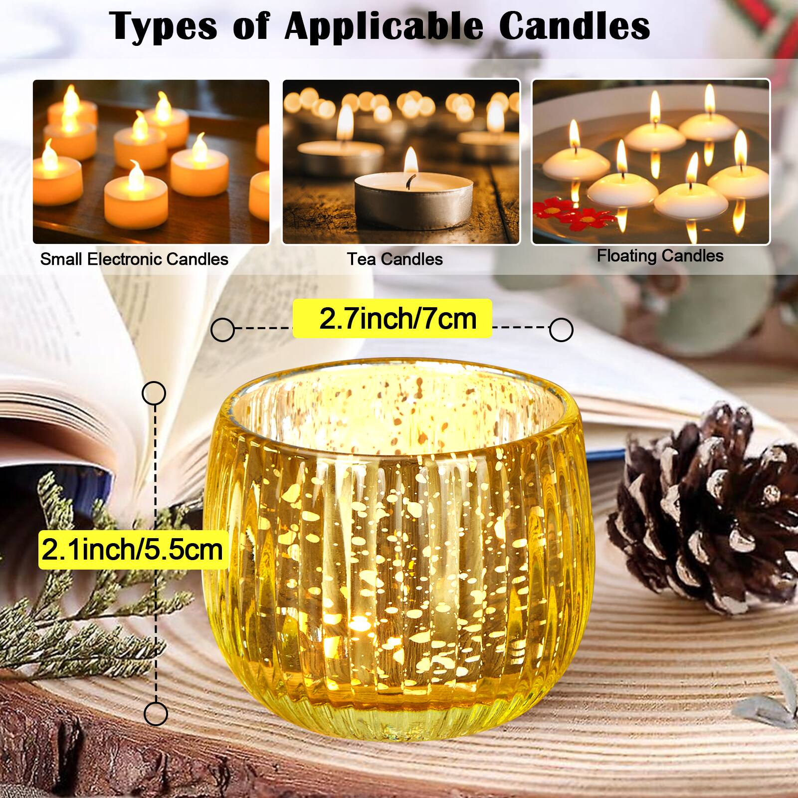 Types of Applicable Candles

- Small Electronic Candles
- Tea Candles
- Floating Candles

2.7 inch/7 cm

2.1 inch/5.5 cm