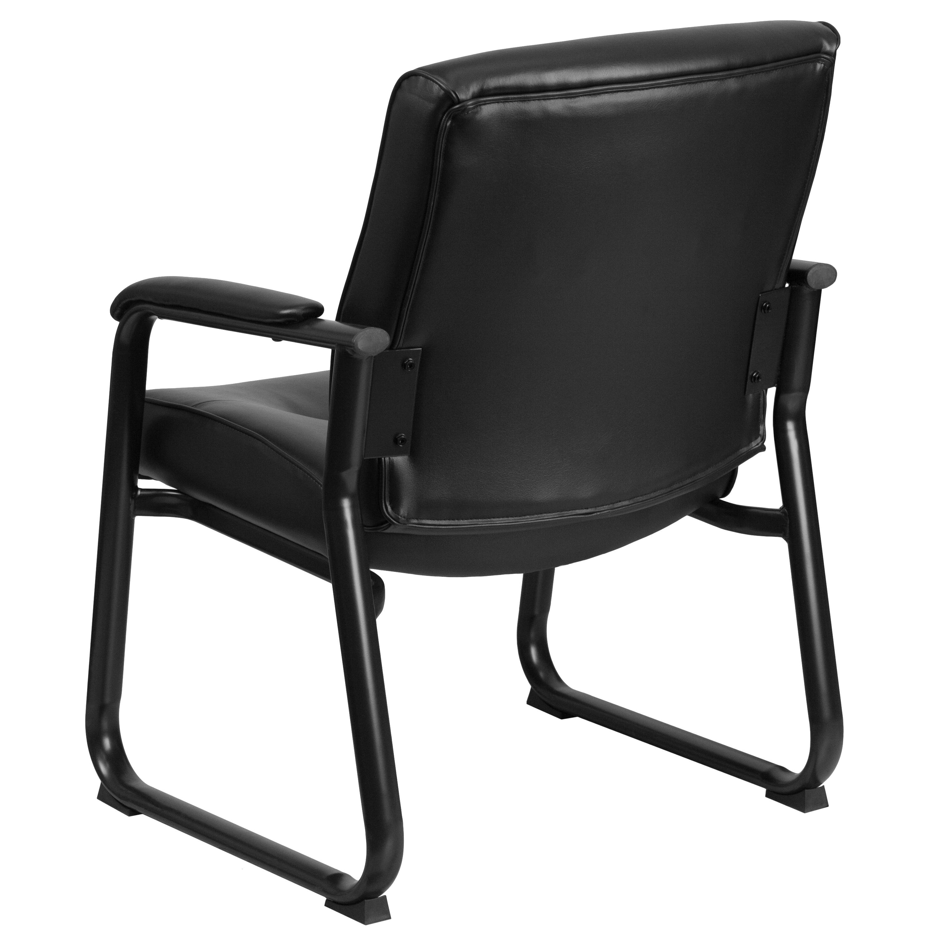 Alt View 5. Emma + Oliver - Big & Tall 500 lb. Rated Leather Executive Side Reception Chair with Clean Line Stitching and Sled Base - Black.