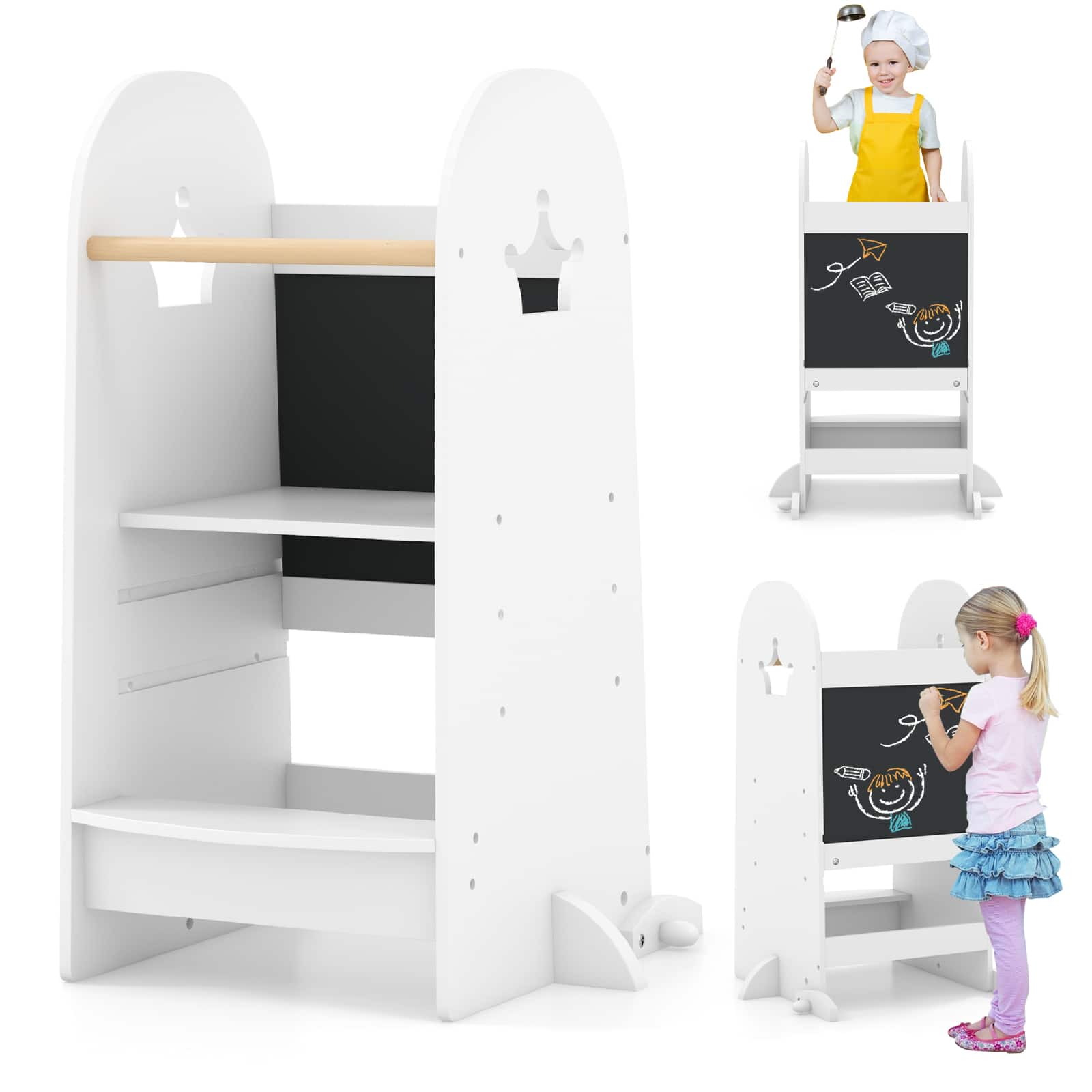 Gymax - Multi-purpose Kids Kitchen Tower Children Standing Tower Kids Stool Helper - White