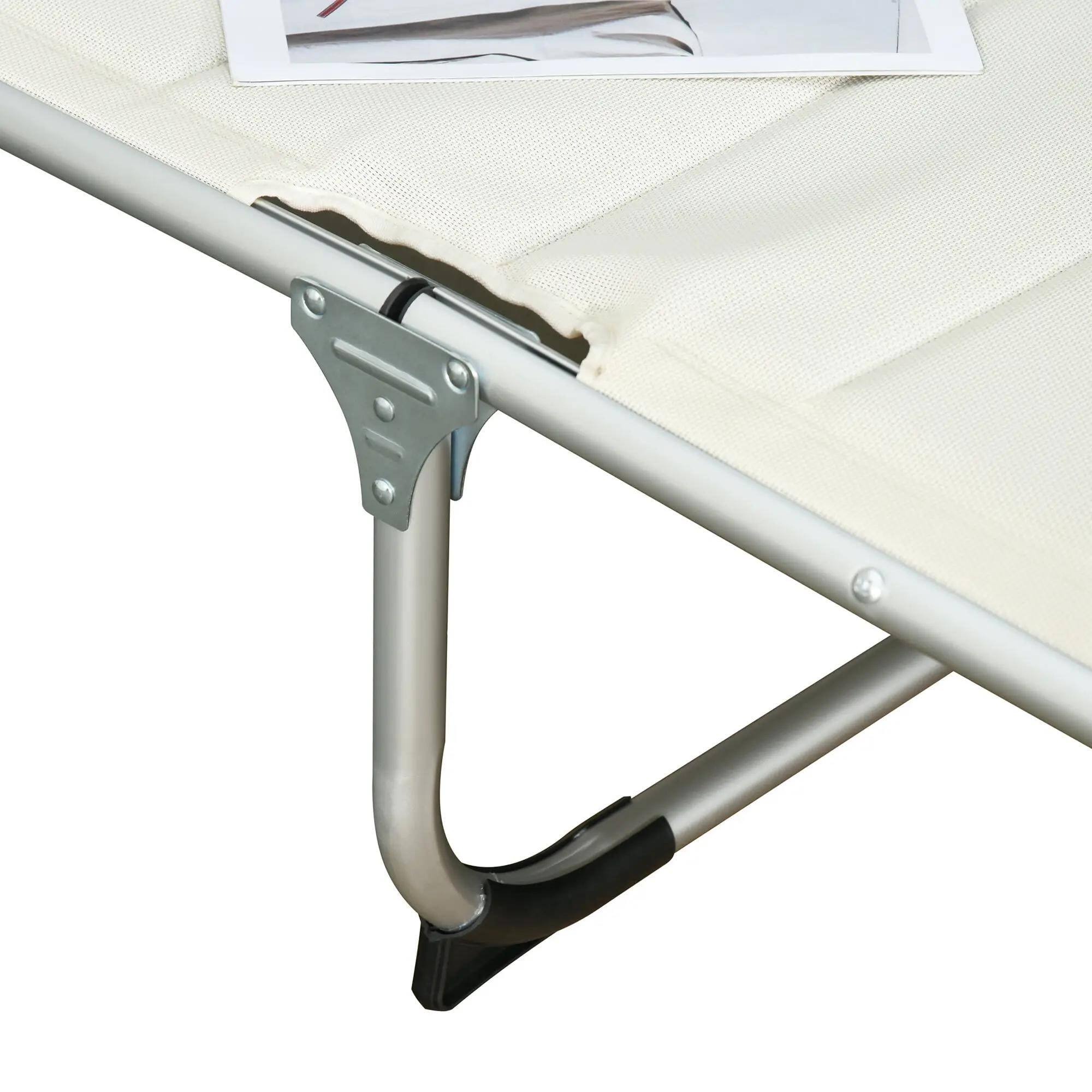 Alt View 1. Resenkos - Resenkos Folding Lounge Chair Outdoor 5-Level Reclining Chaise Lounge Chair Outdoor Camping Tanning Chair, Cream White - Cream White.